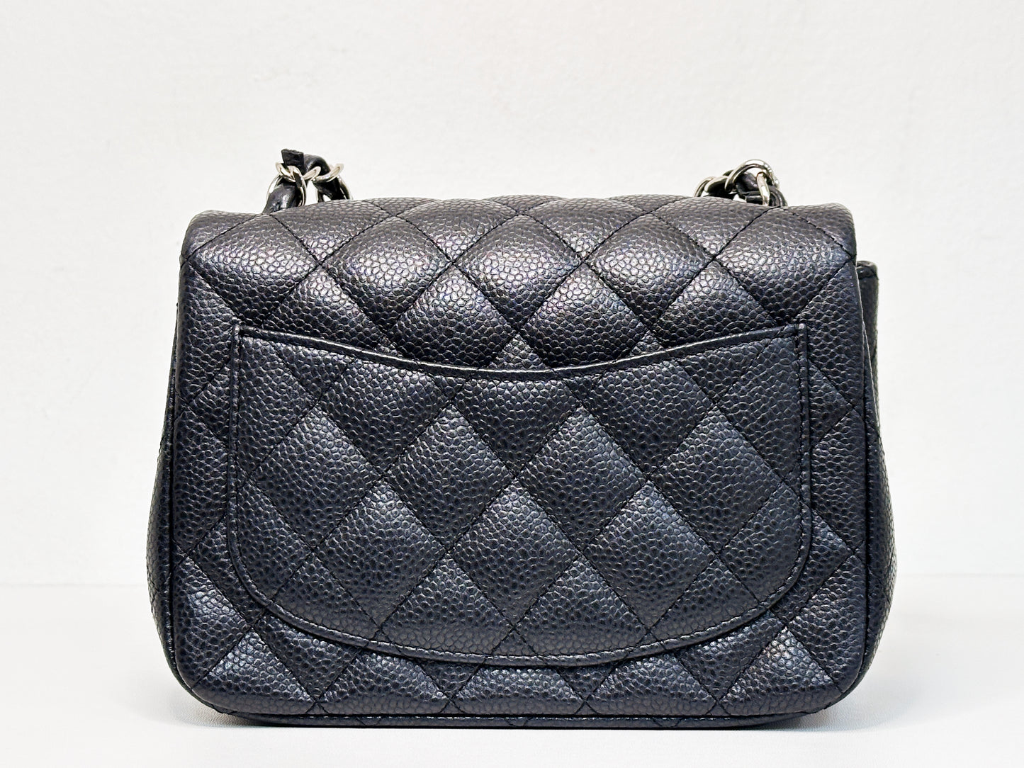 Chanel Mini Square Classic Quilted Caviar Single Flap Bag Black SHW 2040 holo card