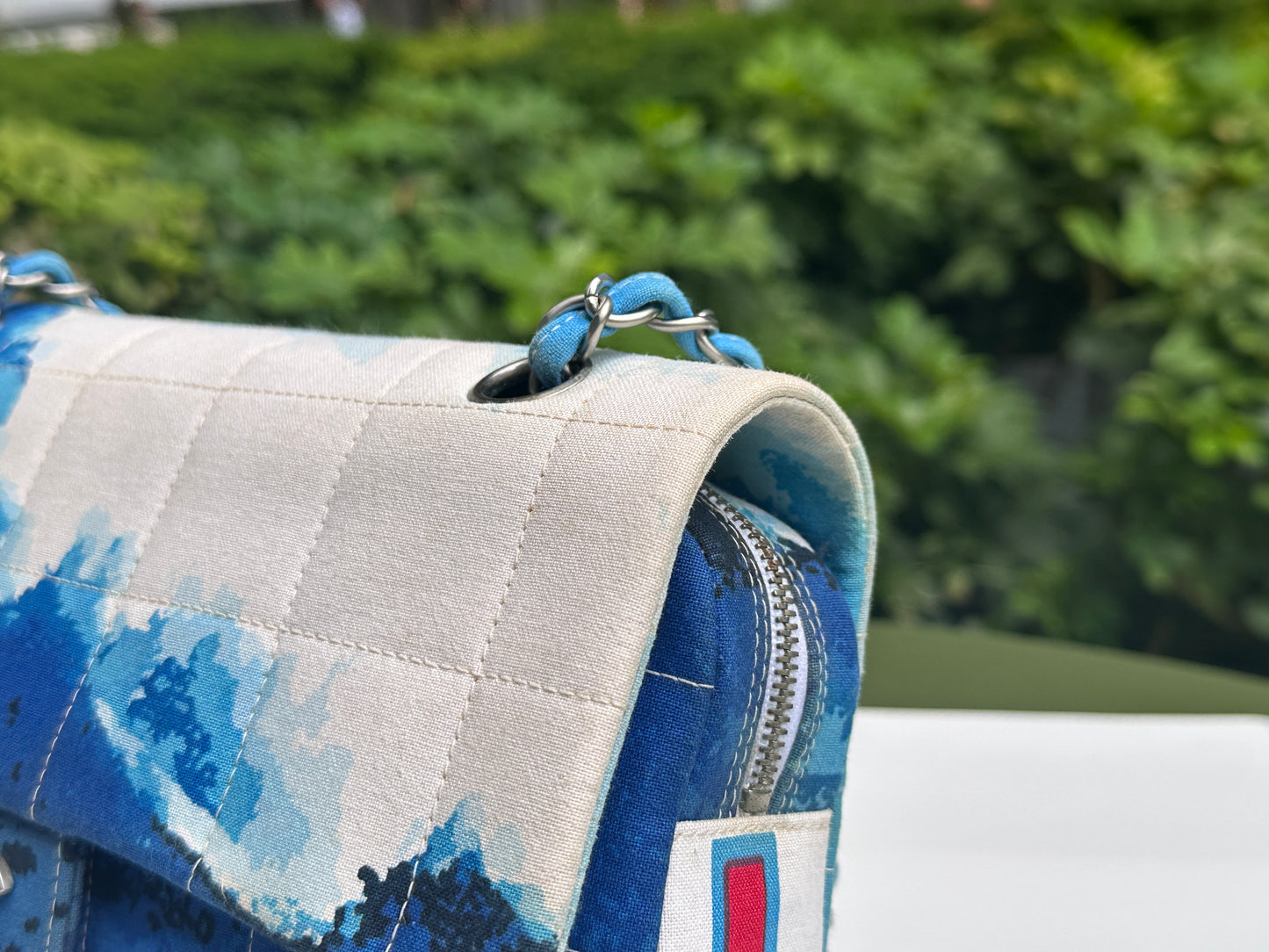 Chanel Canvas Square Quilted Surf Flap Multicolor 75 holo card
