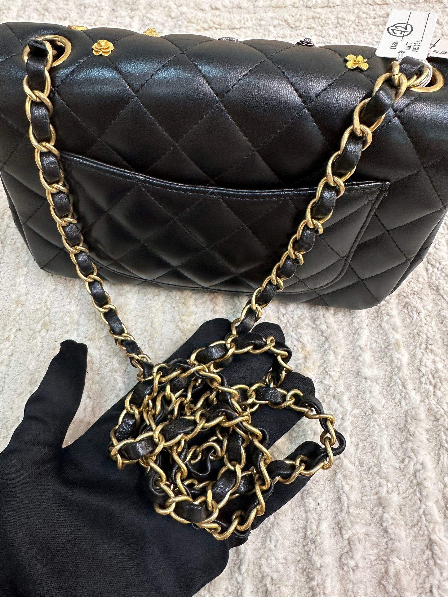 CHANEL Lambskin Quilted Studded Mini Rectangular Flap Black
