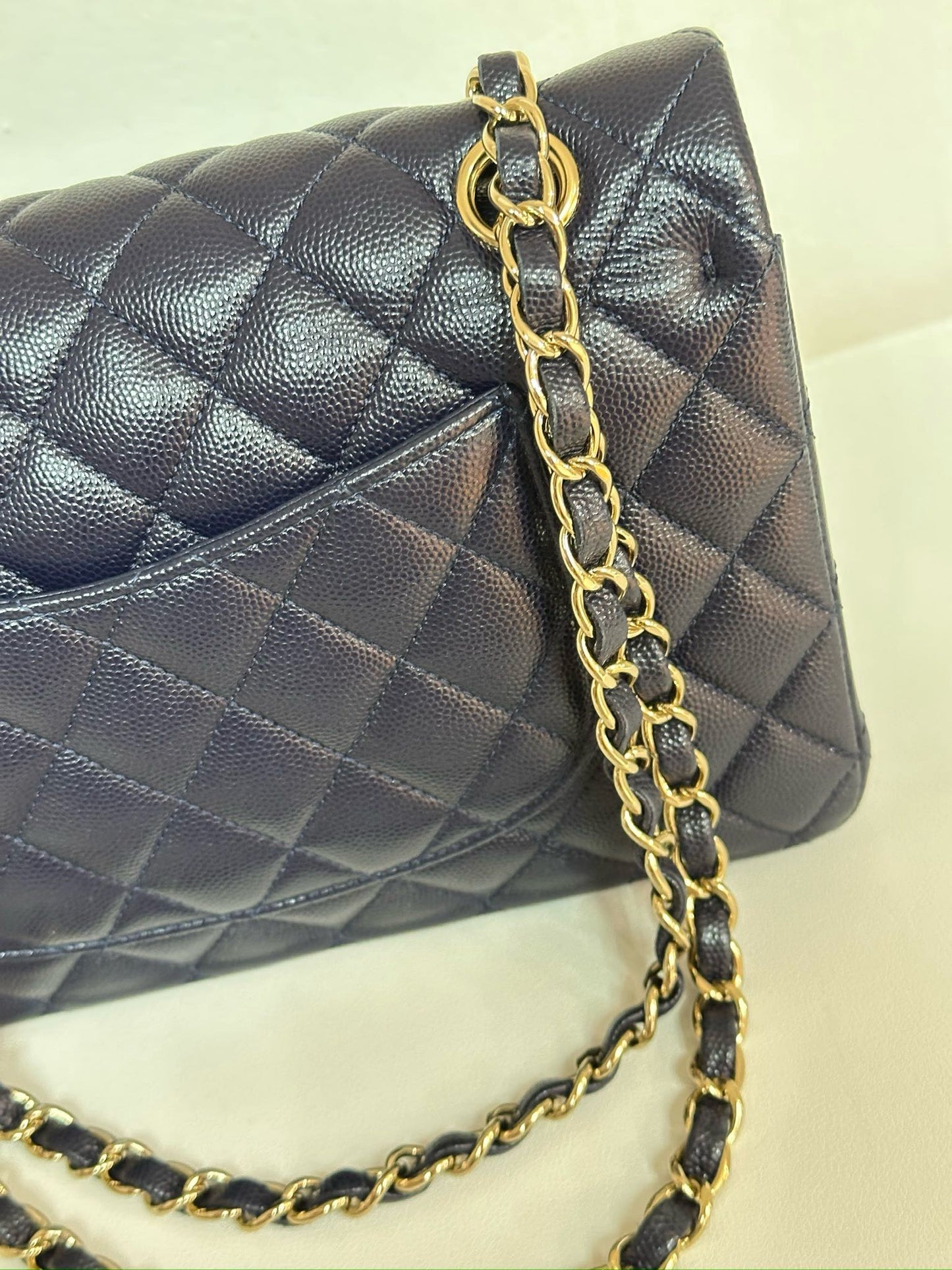 Chanel Medium Classic Caviar Double Flap Navy Blue Bag LSHW 2021year Microchip