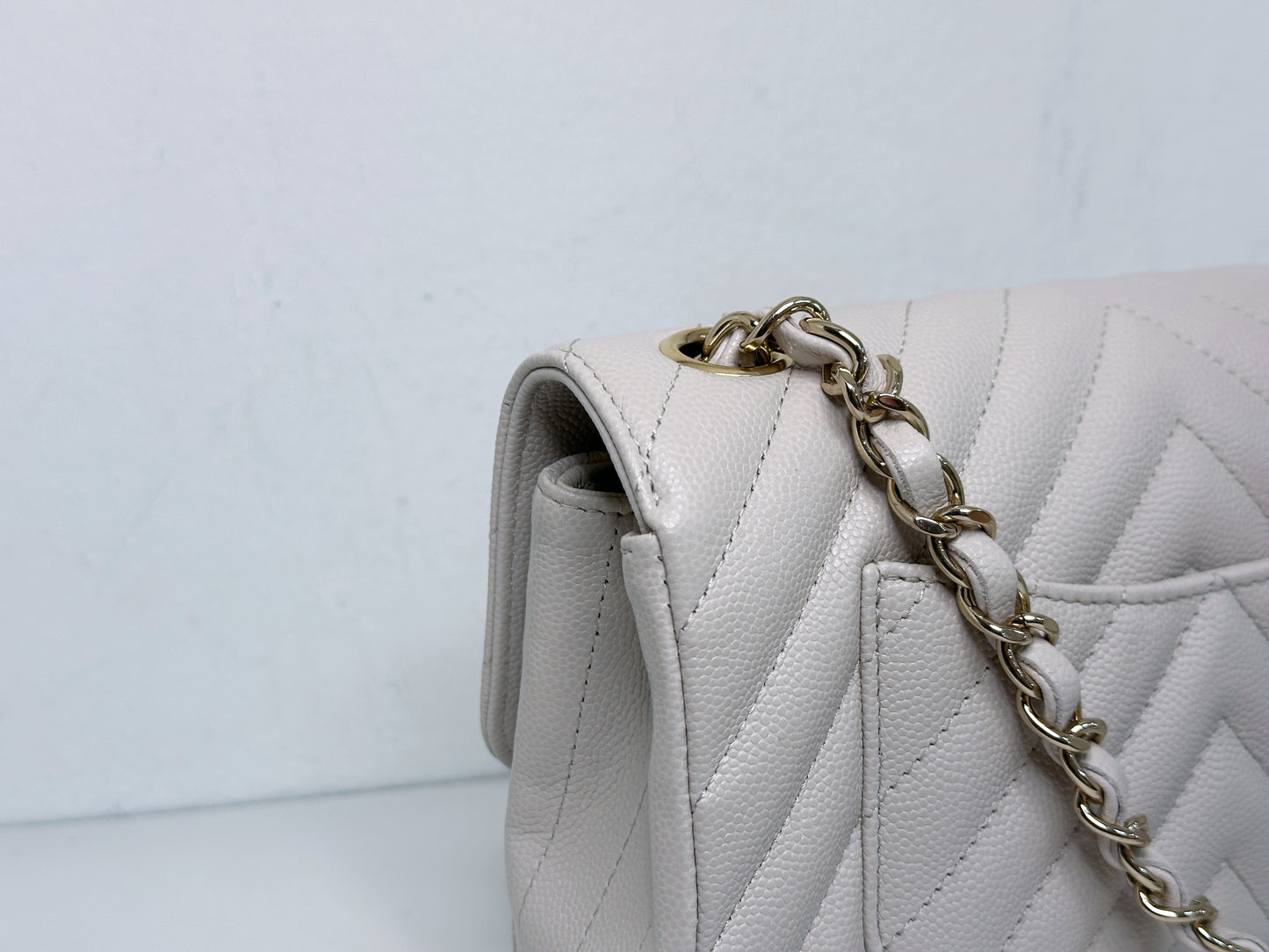 Chanel Mini Rectangle Chevron Blush Hue Light Beige Flap Bag LGHW