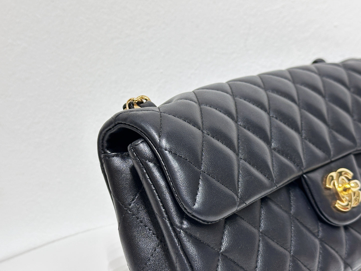 Chanel Lambskin East West Flap Bag Black GHW 1411 holo card