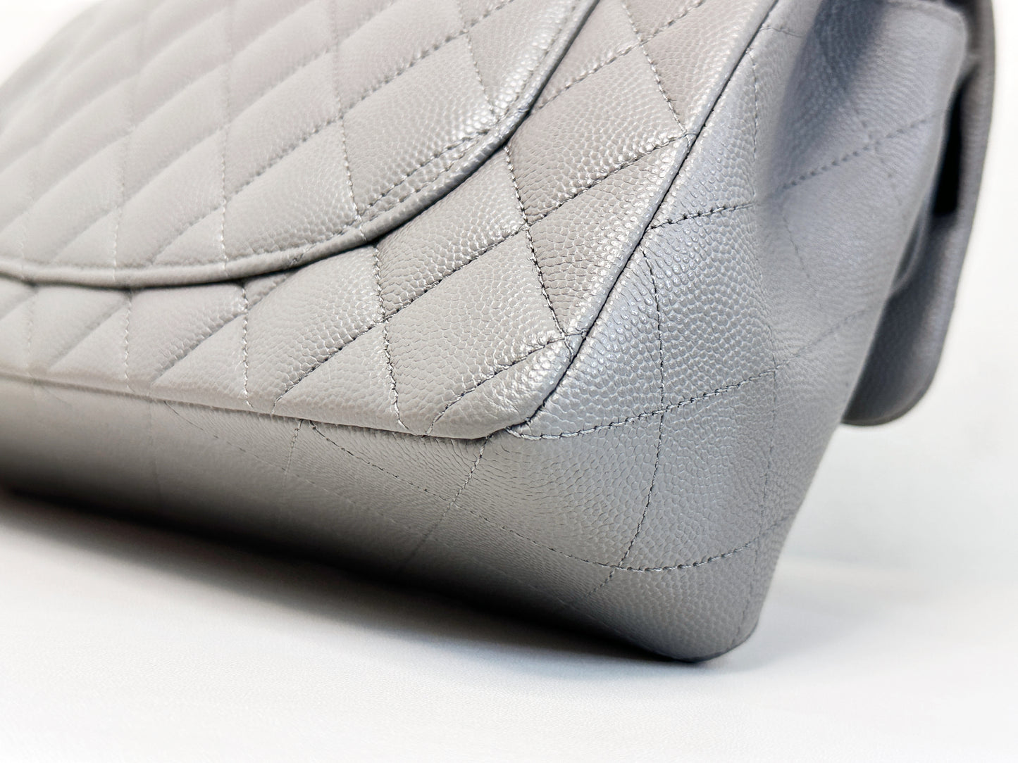 Chanel Small Caviar Quilted Double Flap Bag Grey LGHW EK81 microchip
