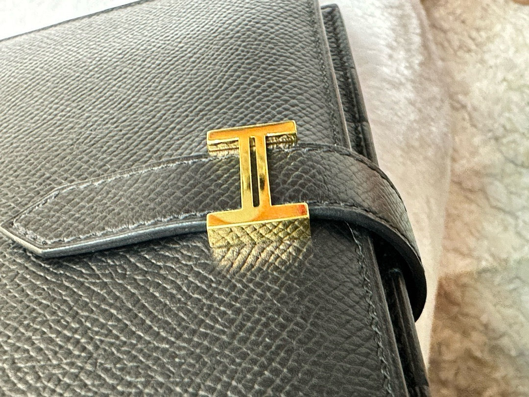 Hermes Bearn Soufflet Long Wallet Epsom Leather Black