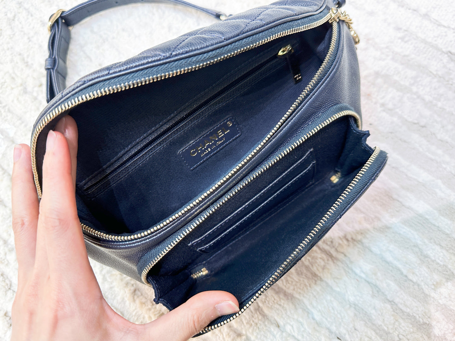 Chanel Blue Caviar Business Affinity Fanny Pack Waist Belt Bag GHW