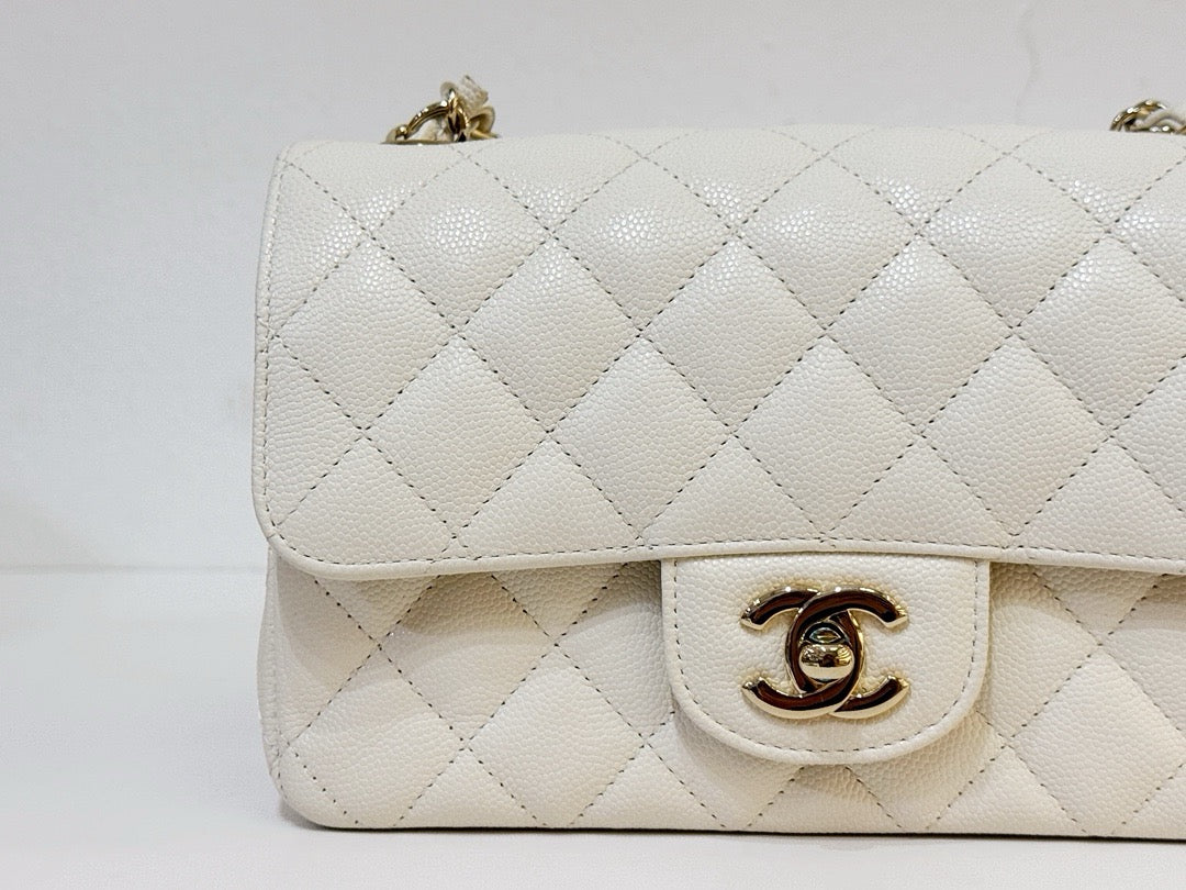 Chanel Mini Rectangle Caviar ivory 17C GHW 2339 holo