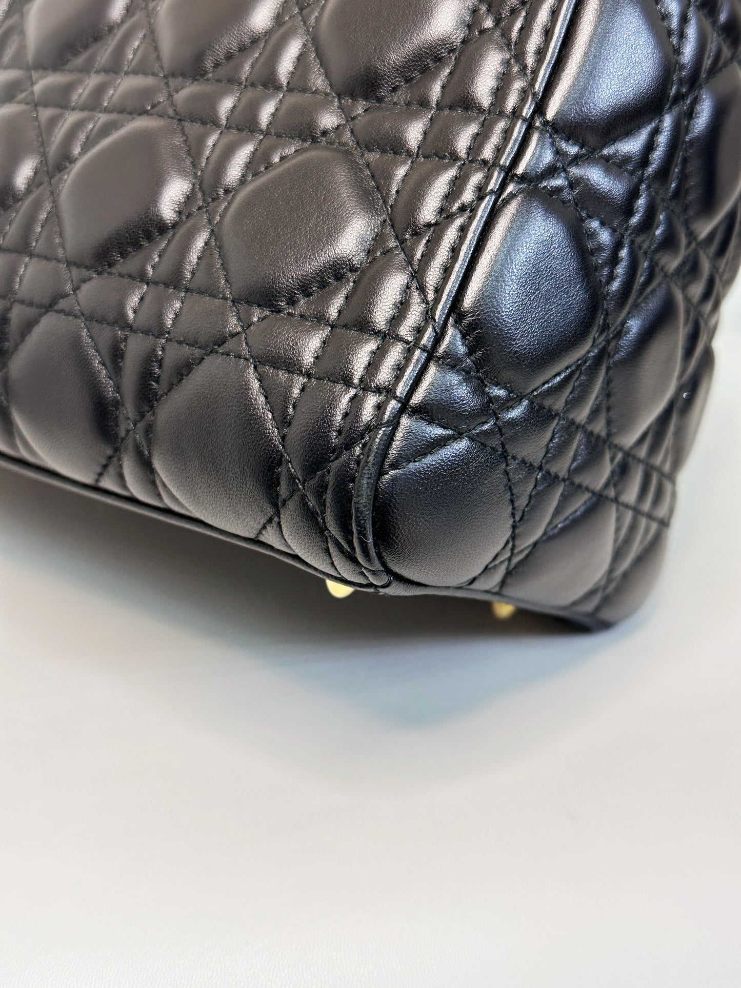 Christian Dior Medium Cannage Lambskin Lady Dior Bag Black GHW