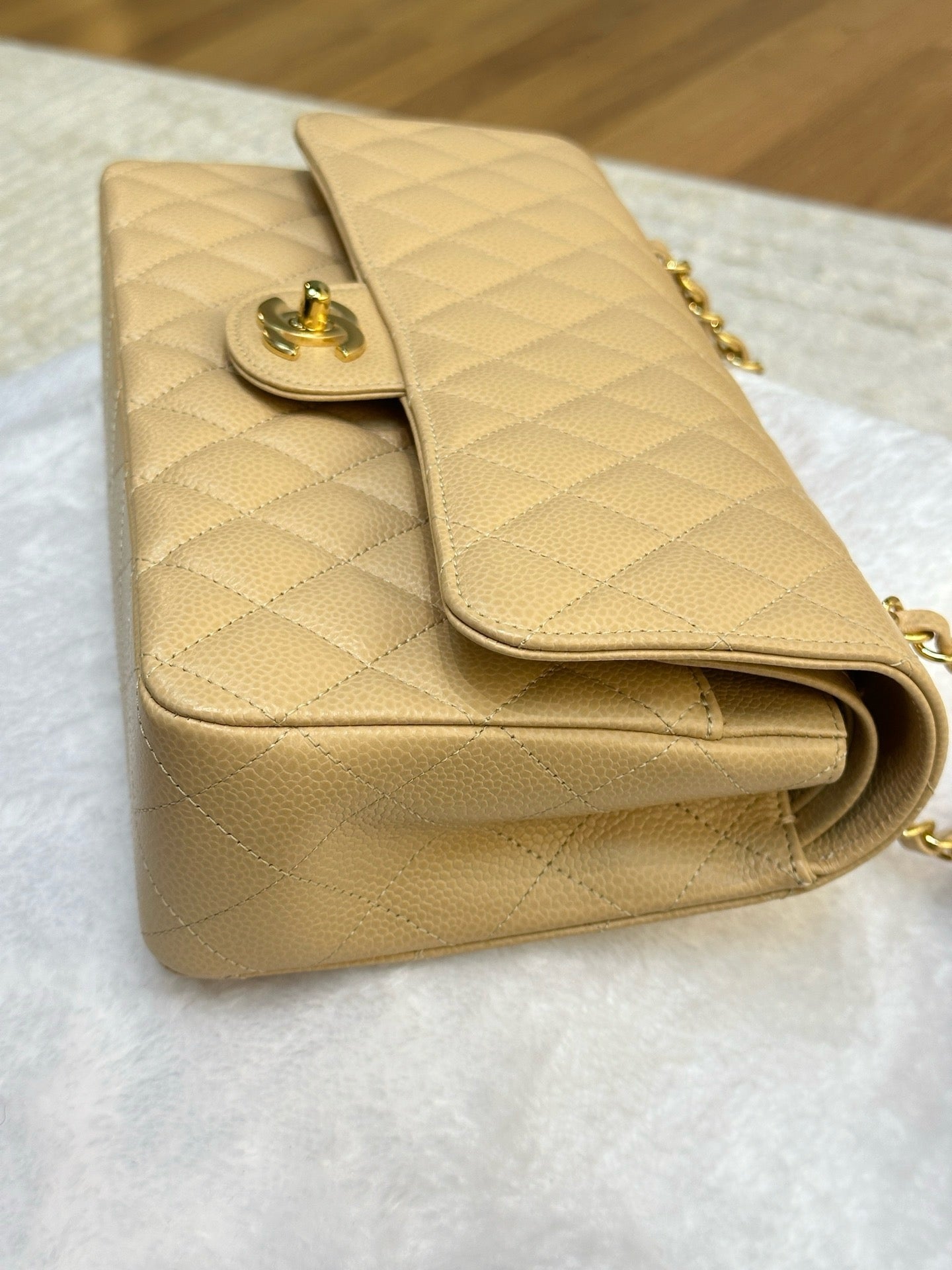 Chanel Medium Caviar Classic Double Flap Bag Beige