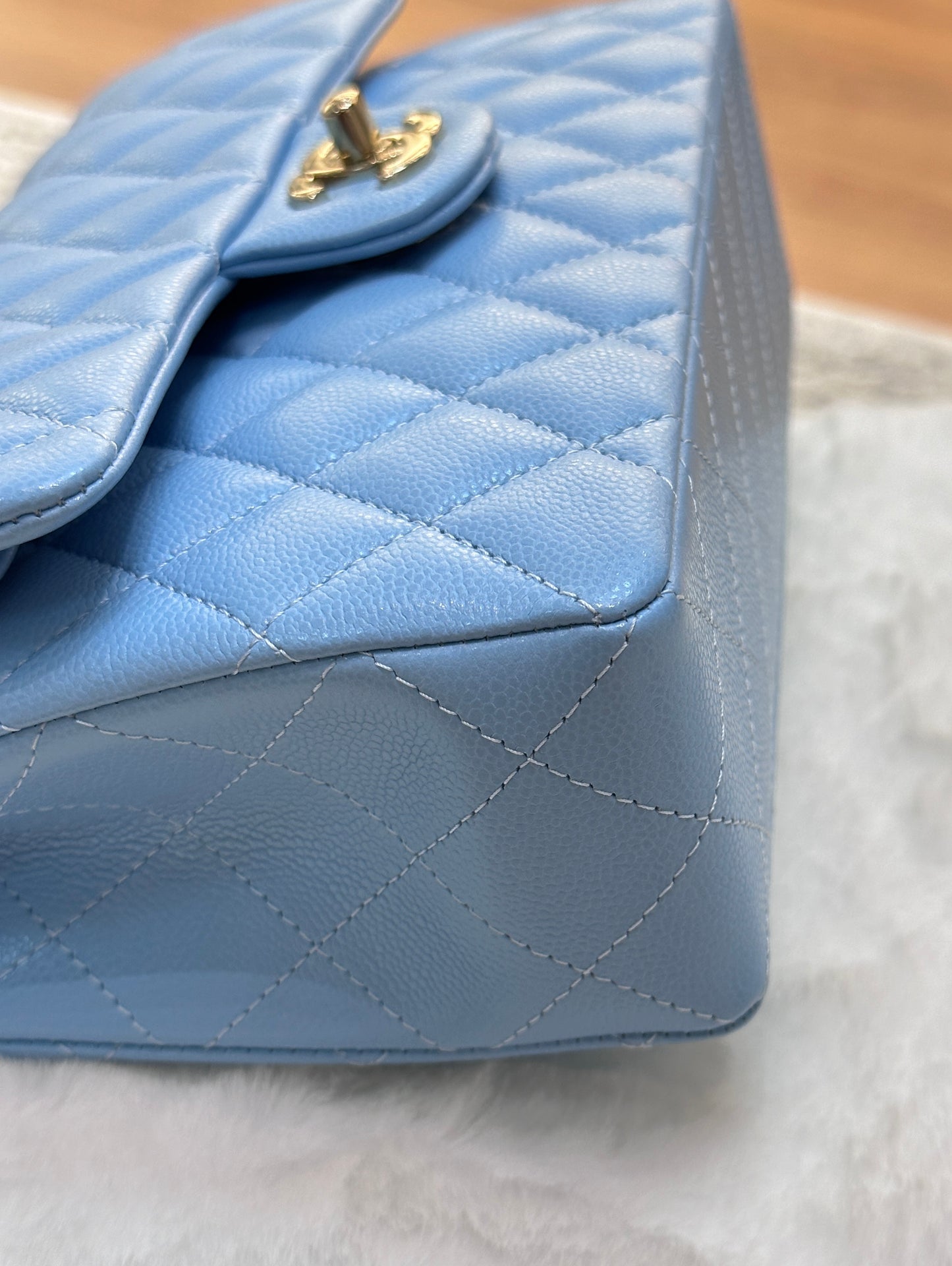 Chanel Small Classic Flap Ligth Blue Caviar Light Gold Hardware