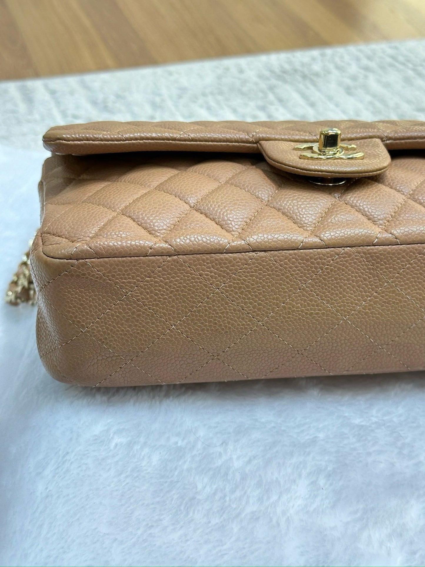Chanel Medium Caviar Quilted Double Flap Beige Bag 258315 Holo Card