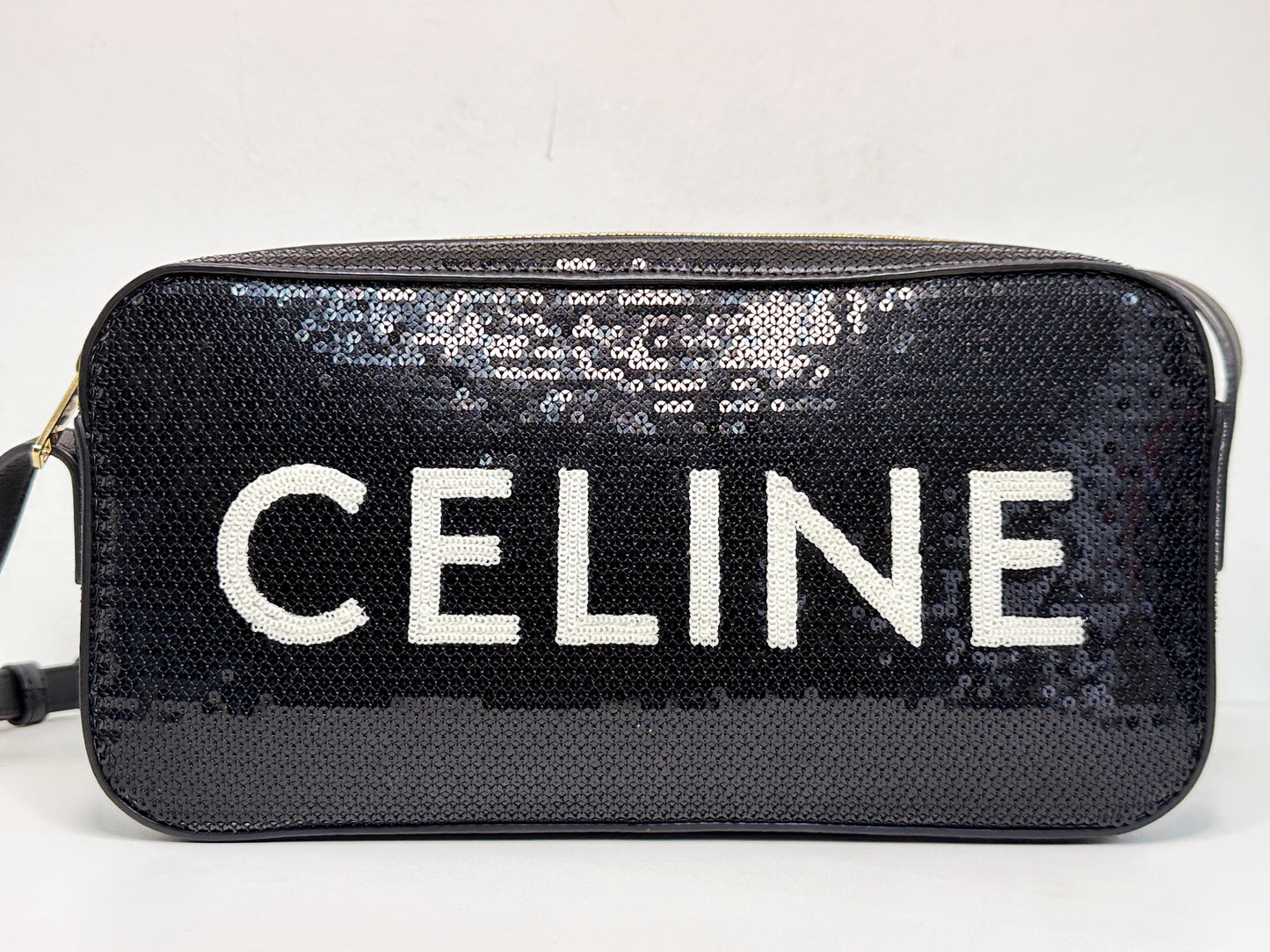 CELINE Camera shoulder bag leather Triomphe in sequins with Celine