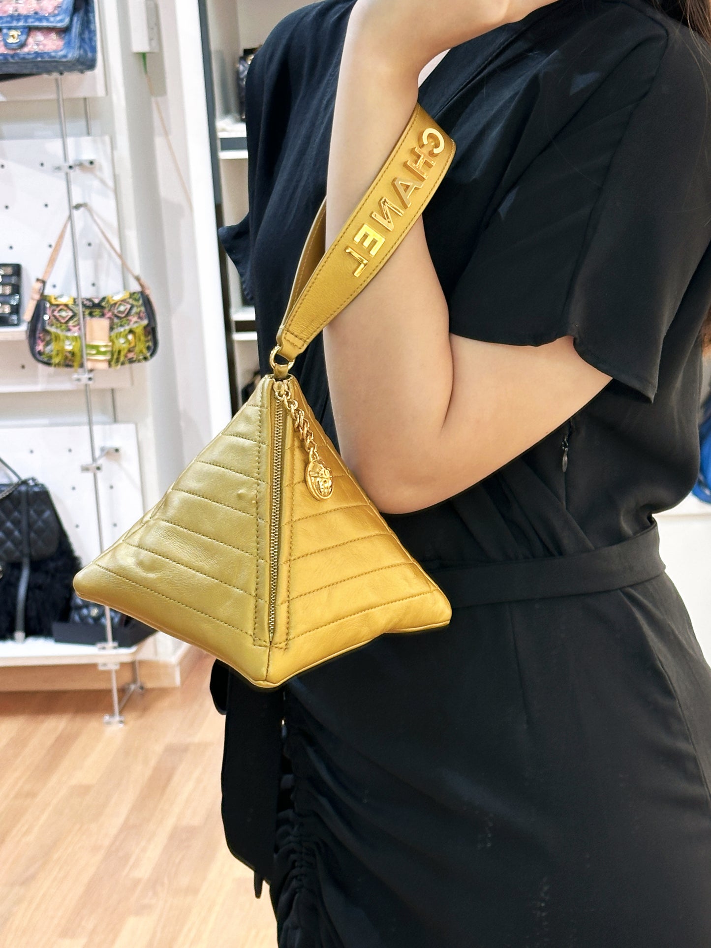 Chanel Gold Pyramid Leather Clutch Golden 2831 holo