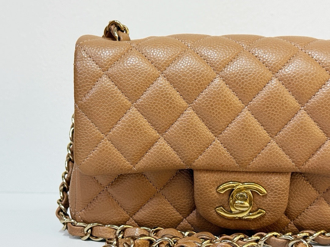 Chanel Classic Mini Rectangular Caviar Dark Beige Bag GHW 2598 holo