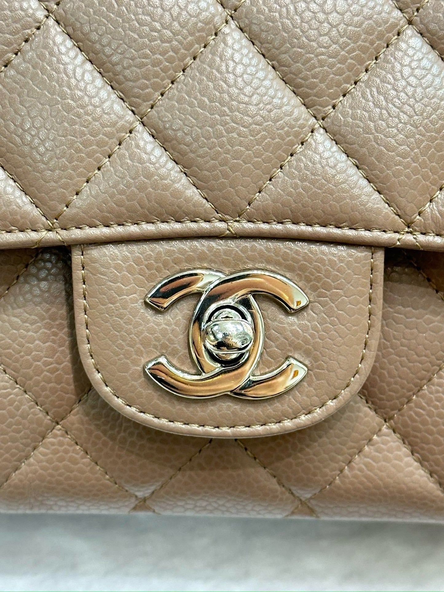 Chanel Medium Classic Caviar Double Flap Taupe SHW