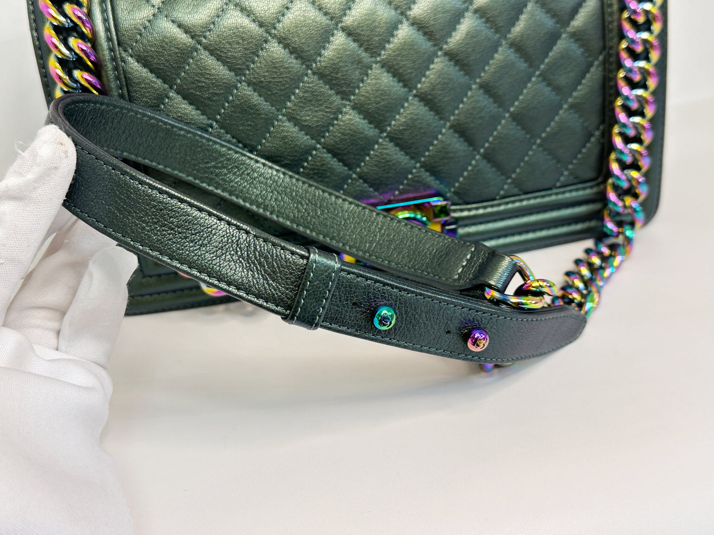 Chanel Iridescent Goatskin Quilted Medium LeBoy Flap Green 2176 holo
