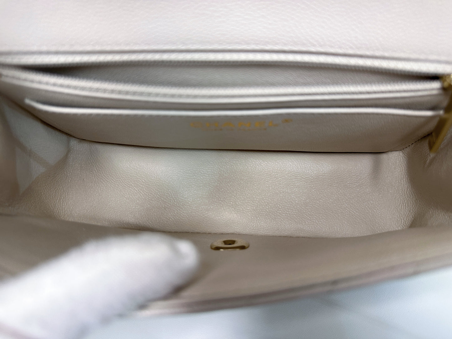 Chanel Mini Rectangle Chevron Blush Hue Light Beige Flap Bag LGHW