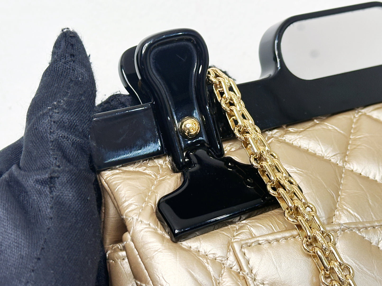 Chanel Aged Calfskin Quilted 2.55 Reissue Mini Hanger Flap Gold 2355 holo card