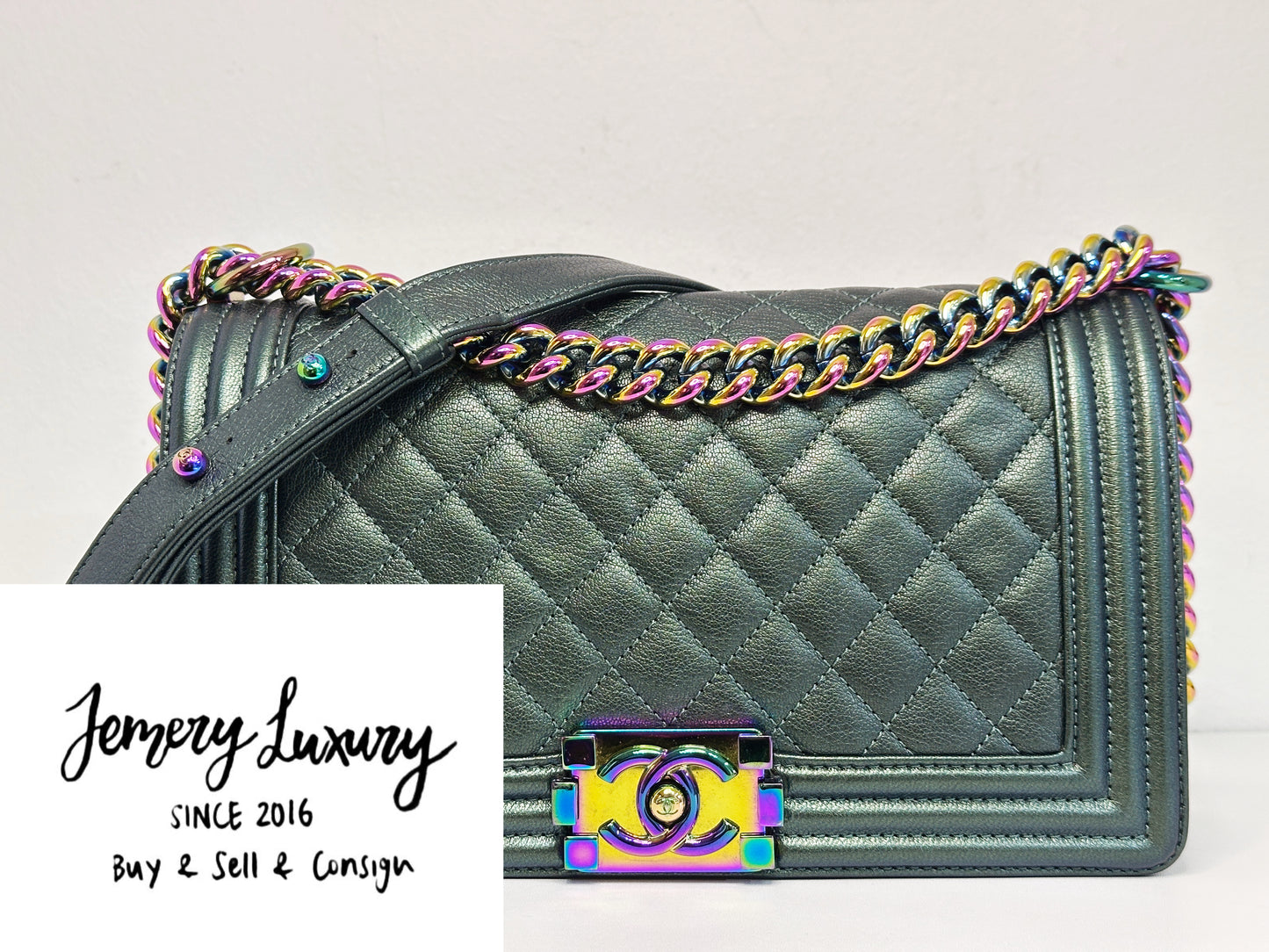 Chanel Iridescent Goatskin Quilted Medium LeBoy Flap Green 2176 holo