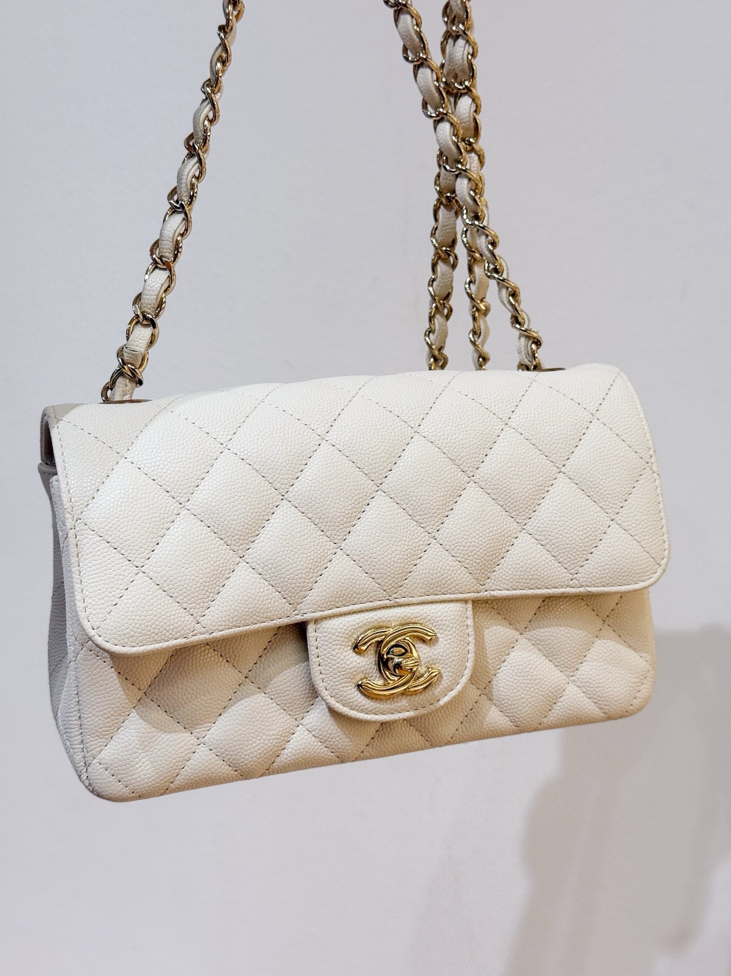Chanel Mini Rectangle Caviar ivory 17C GHW 2339 holo