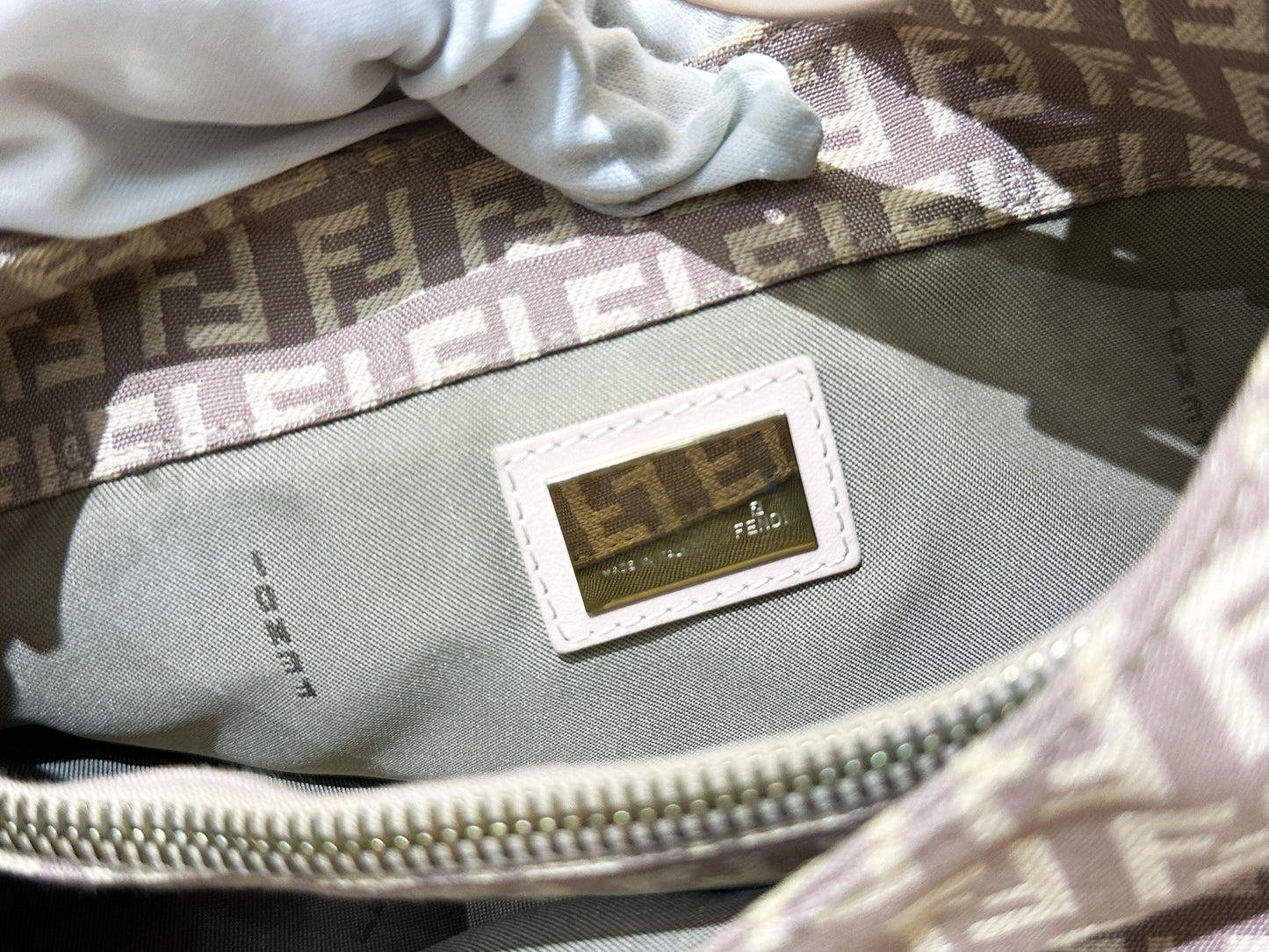 FENDI Zucchino Mamma Baguette Beige Shoulder Bag in Cipria