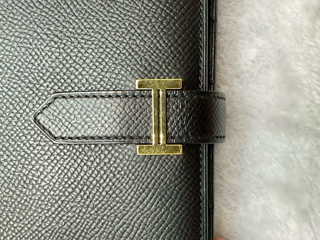 Hermes Bearn Soufflet Long Wallet Epsom Leather Black