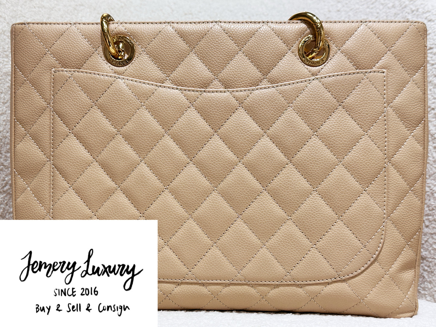 Chanel Caviar Grand Shopping Tote GST Beige GHW 1700 holo card