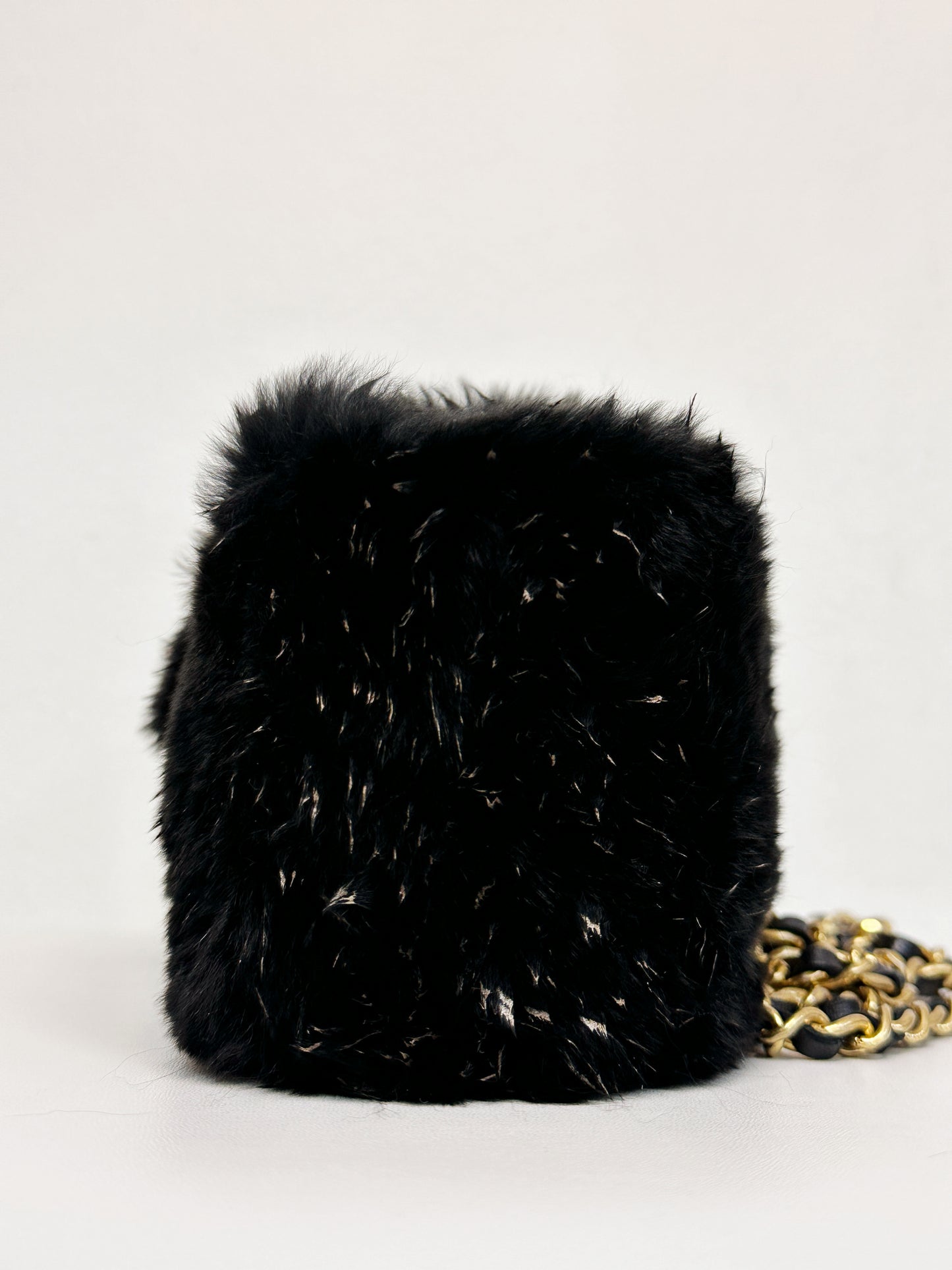 Chanel CC Black Fur Chain Clutch 2270 holo card