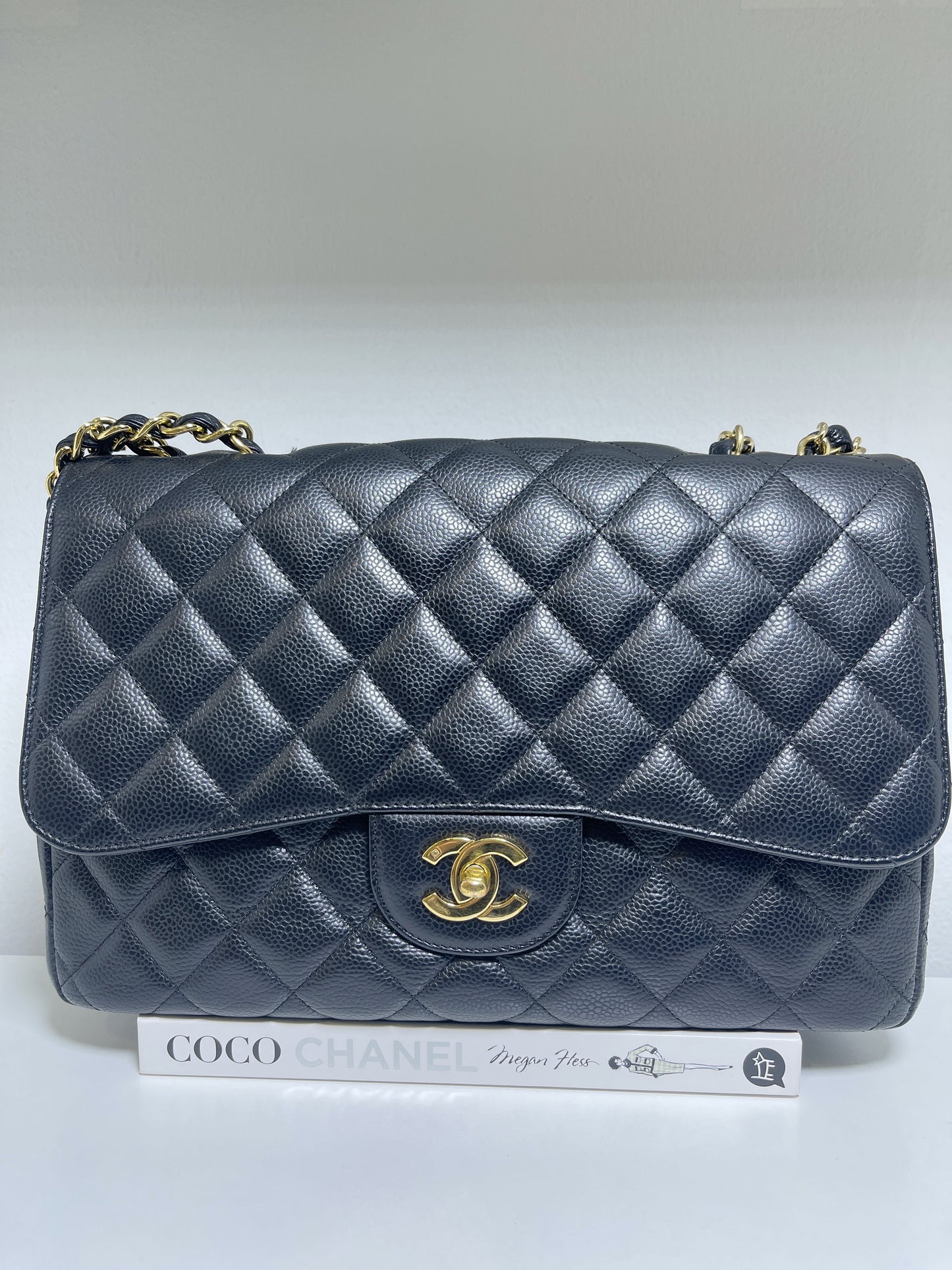 Chanel Vintage Jumbo Single Flap in Black Caviar with 24K Gold Hardware