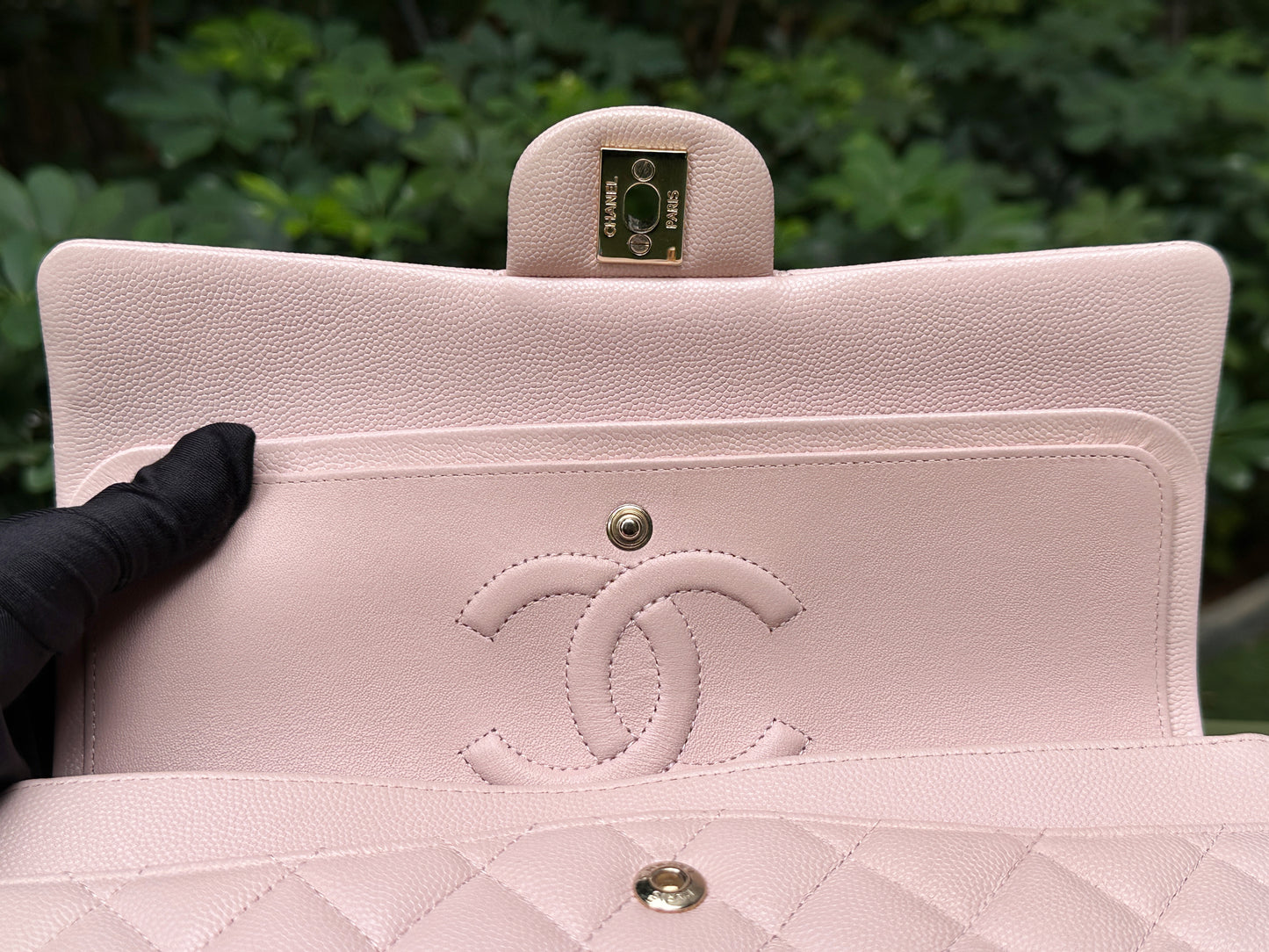 Chanel Medium Caviar Quilted Double Flap Light Pink 21COutside