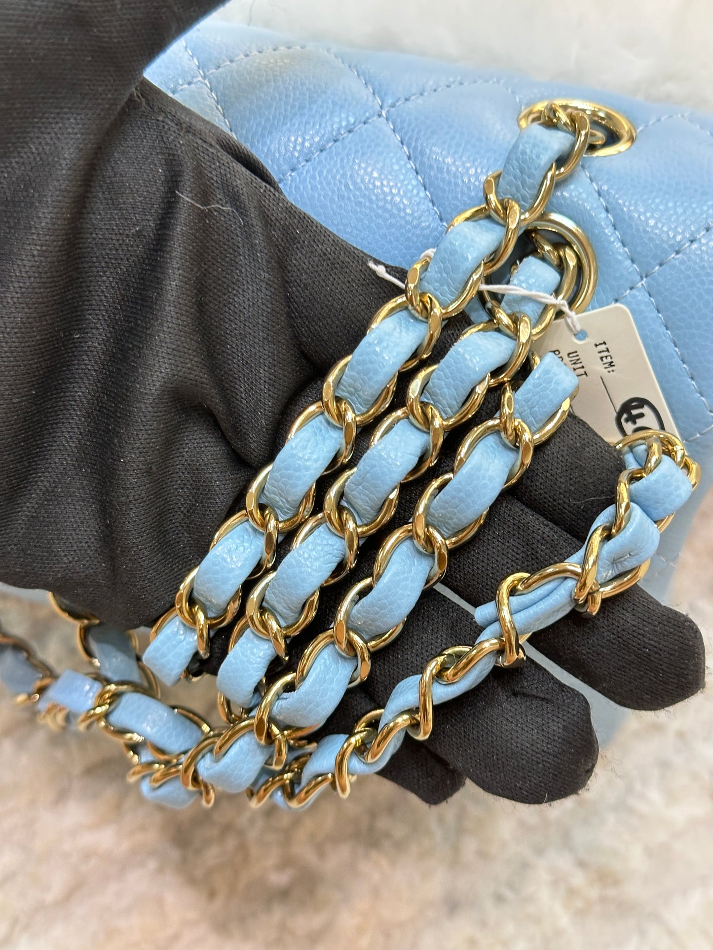 Chanel Small Classic Flap Ligth Blue Caviar Light Gold Hardware