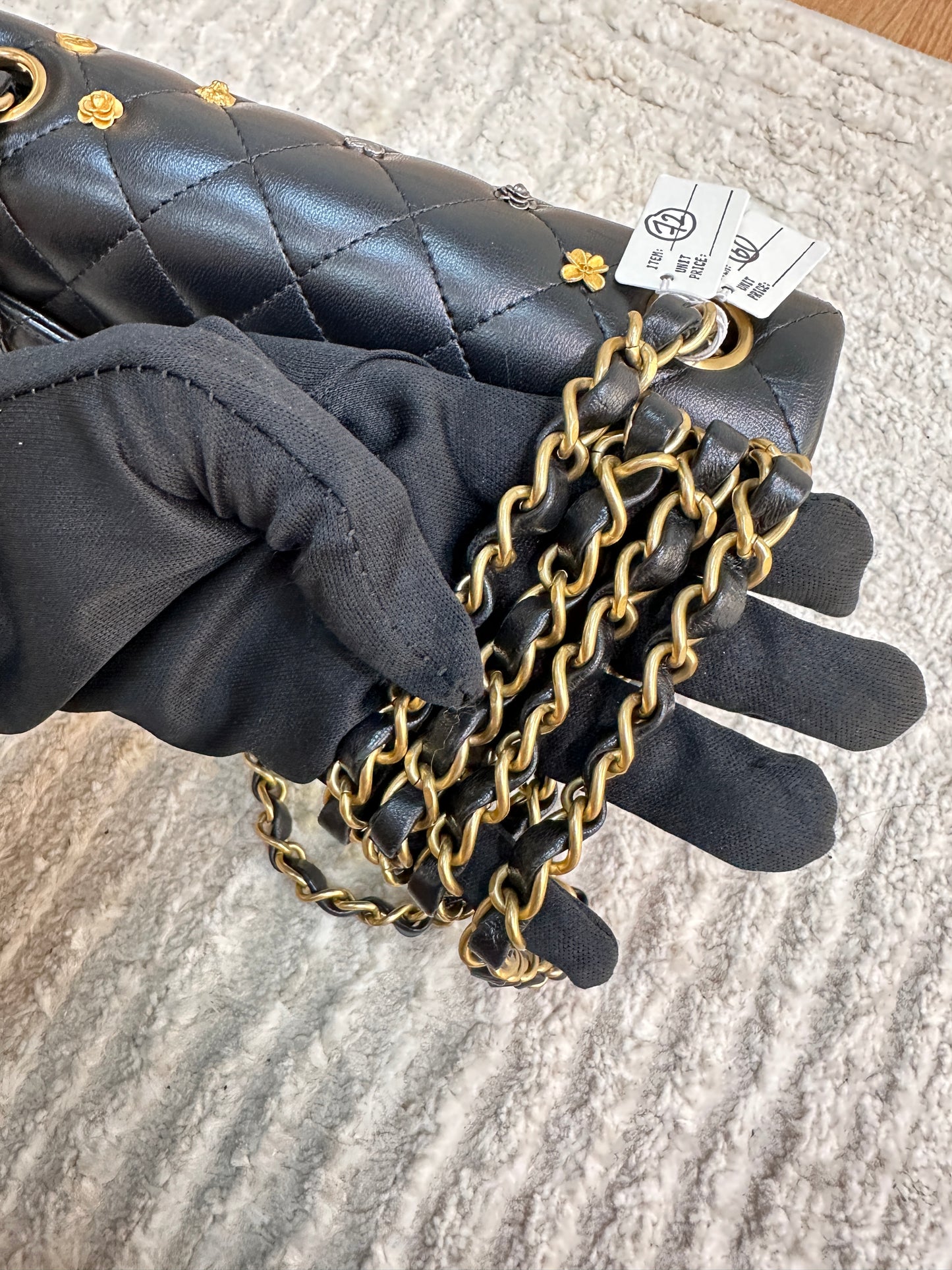 CHANEL Lambskin Quilted Studded Mini Rectangular Flap Black