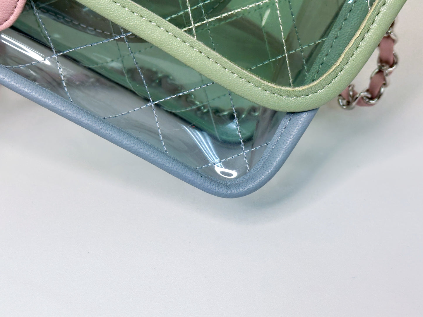 Chanel Coco Splash PVC Medium Flap Bag Green/Blue/Pink 2549 holo card
