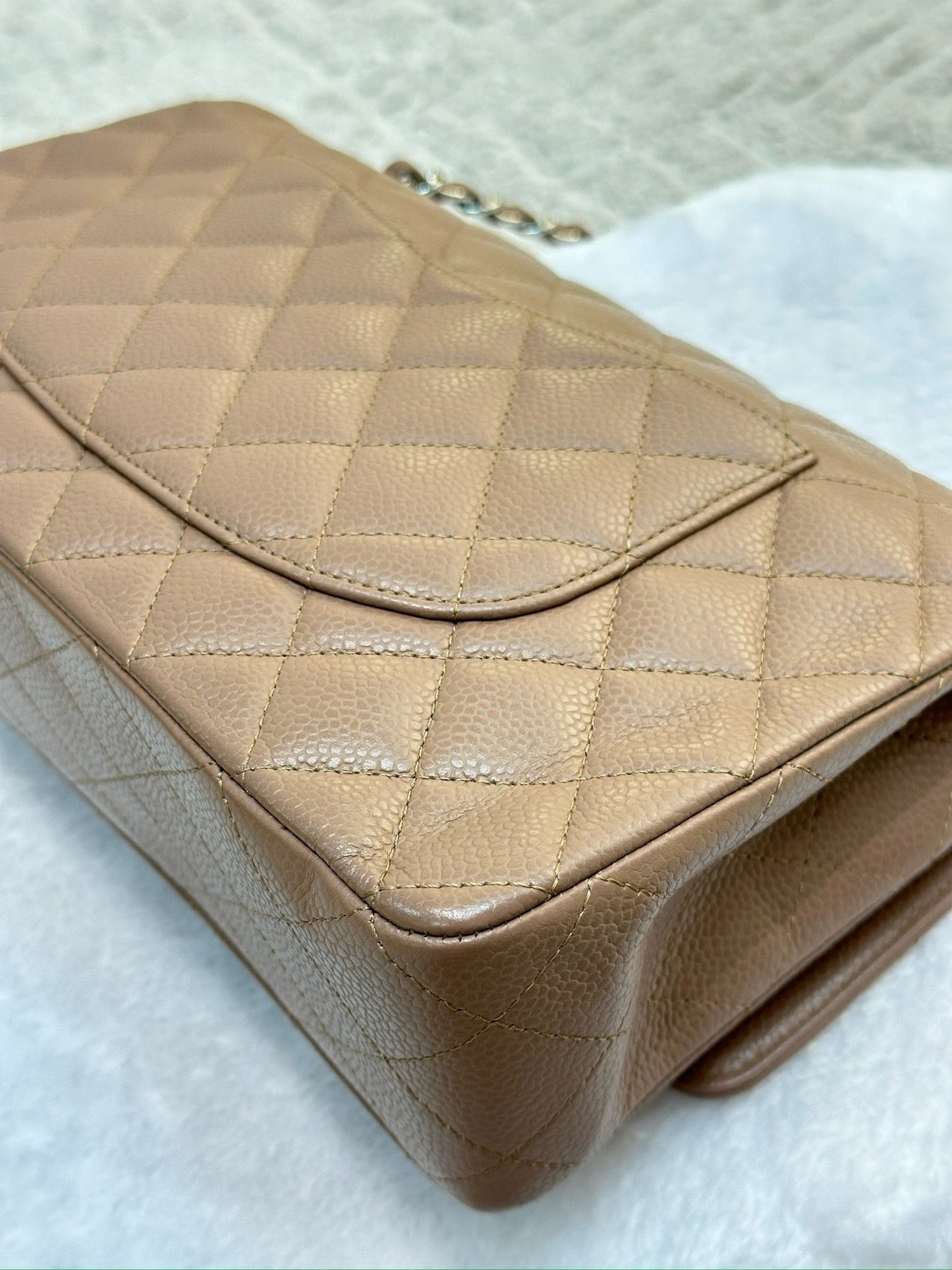 Chanel Medium Classic Caviar Double Flap Taupe SHW