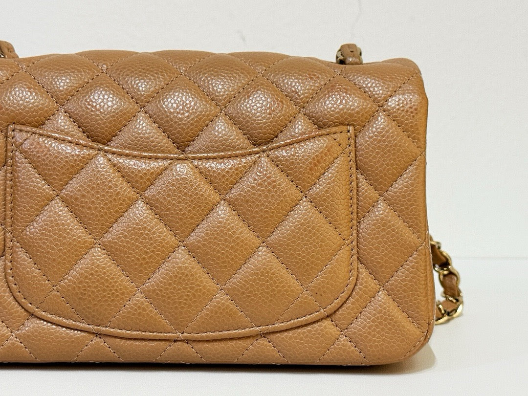 Chanel Classic Mini Rectangular Caviar Dark Beige Bag GHW 2598 holo