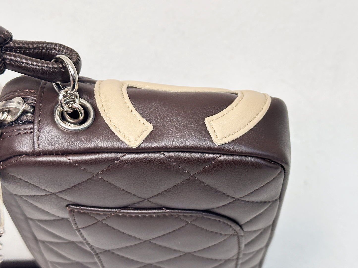 Chanel Calfskin Quilted Cambon Pochette Dark Brown 928 holo card