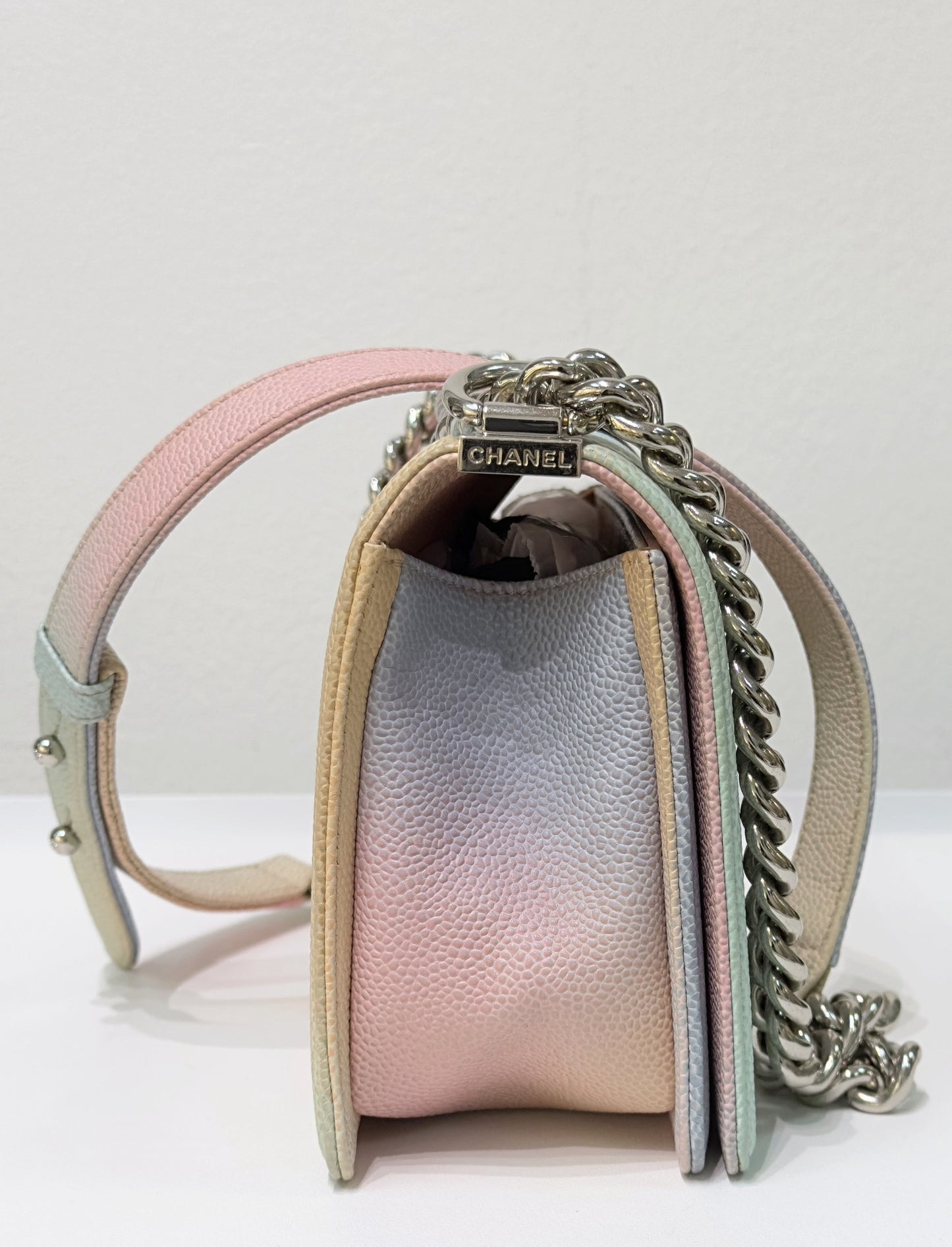 Chanel Medium Caviar Quilted Rainbow LeBoy Flap Pink Multicolor
