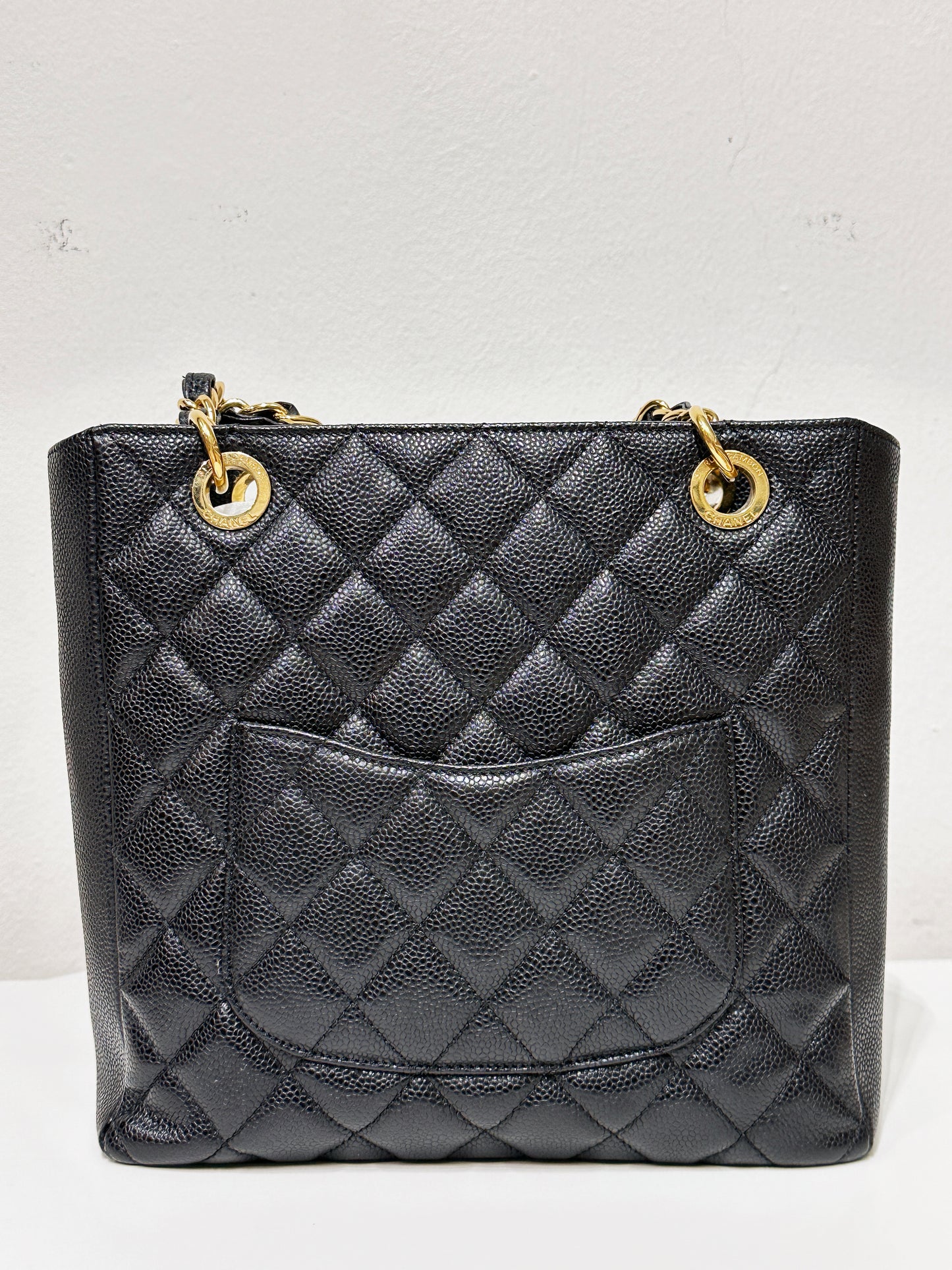 Chanel Caviar Quilted Petit Shopping Tote PST Black GHW 1602 holo card