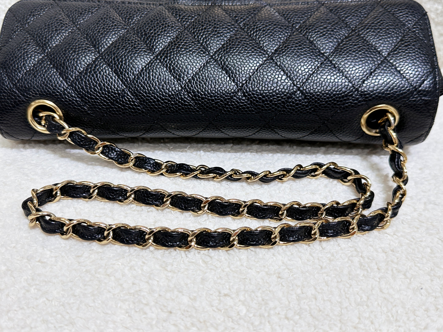 Chanel 24K Gold Caviar East West Flap Bag Black GHW 1273 holo card