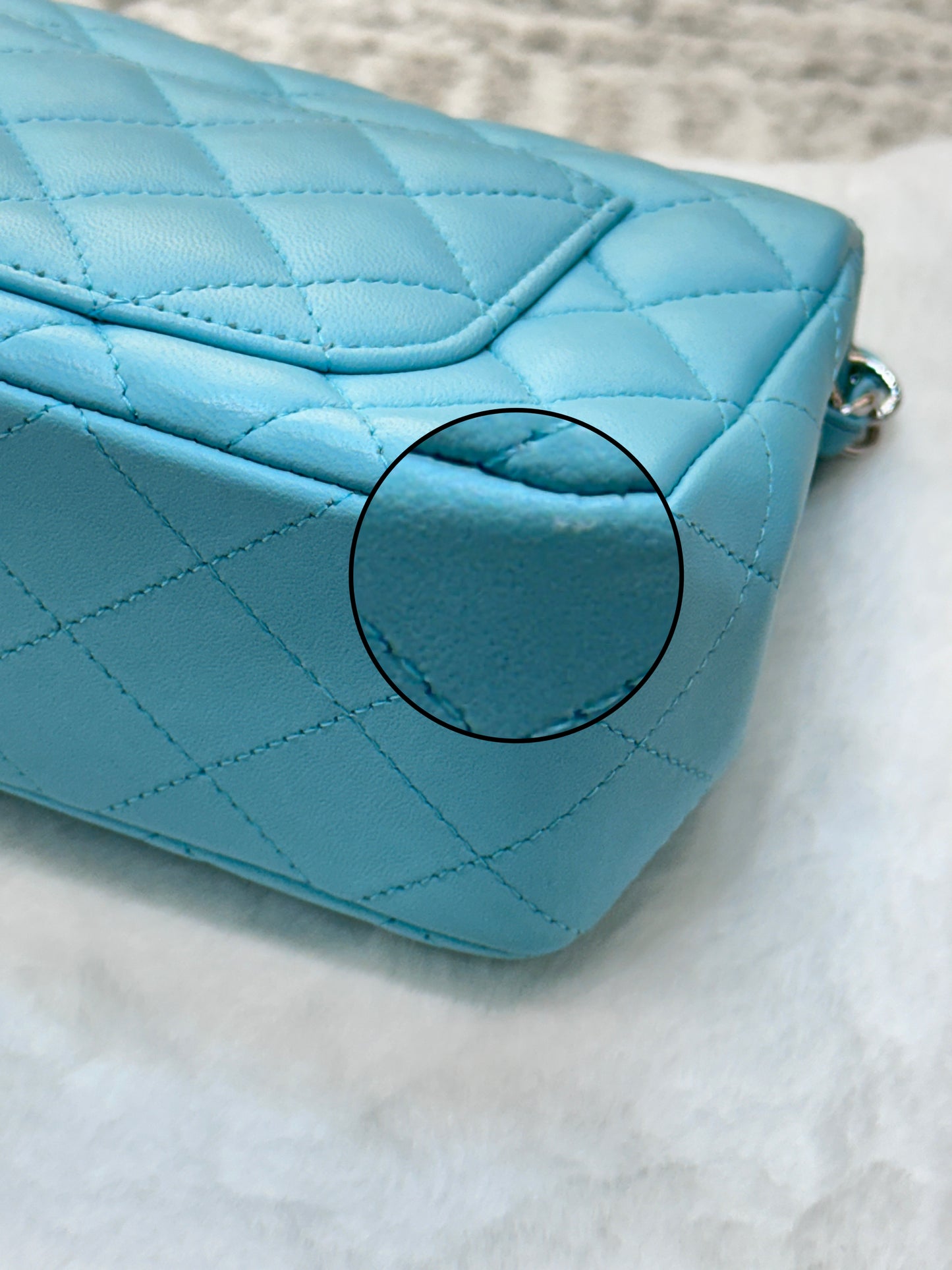 CHANEL 19C Tiffany Lambskin Quilted Mini Rectangular Flap Neon Blue