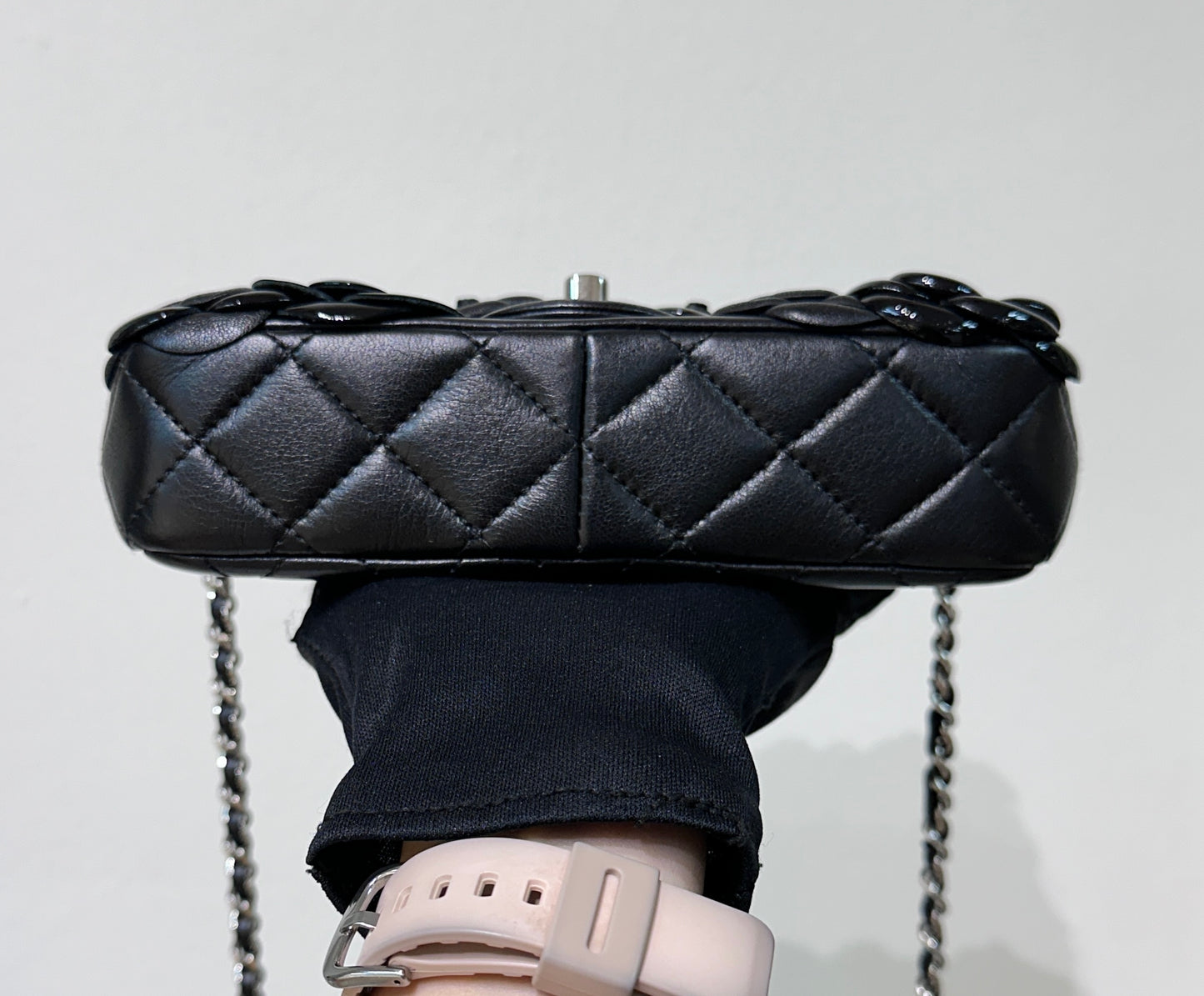 Chanel Limited Edition Black Camellia Mini Flap Bag.
