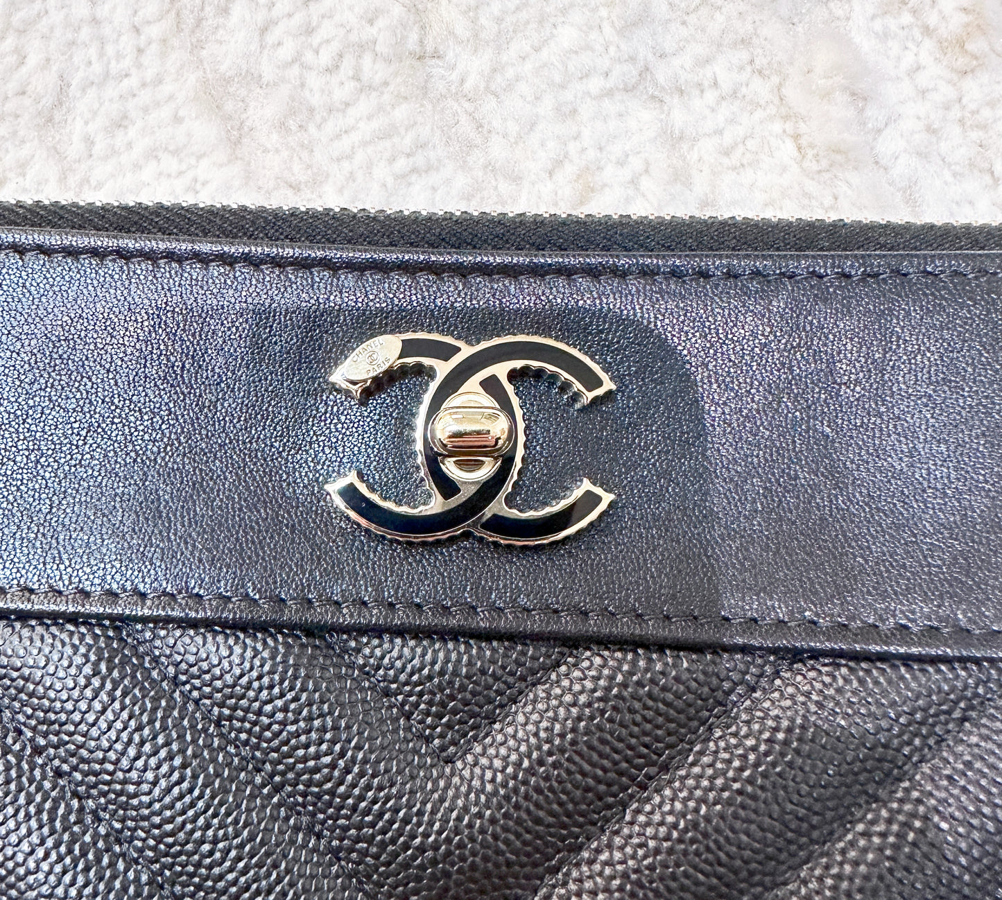Chanel Leather Clutch Black Gold Accessories