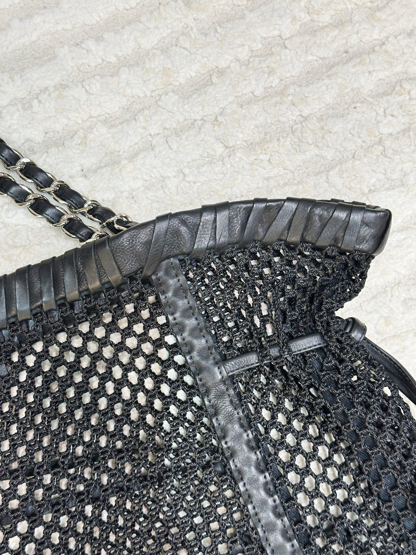 Chanel Limited Edition Resort 2011 Black Fringe Mesh Tote Bag 1373 holo card