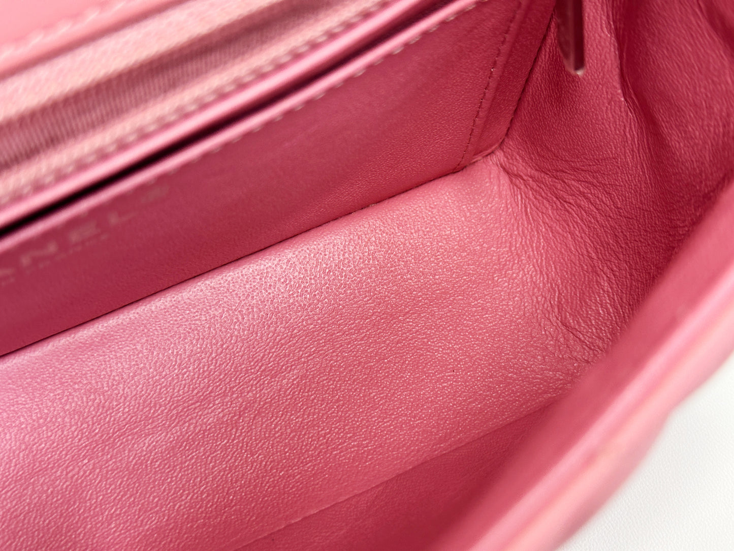CHANEL Pink Lambskin Quilted Mini Rectangular Flap Bag Pink