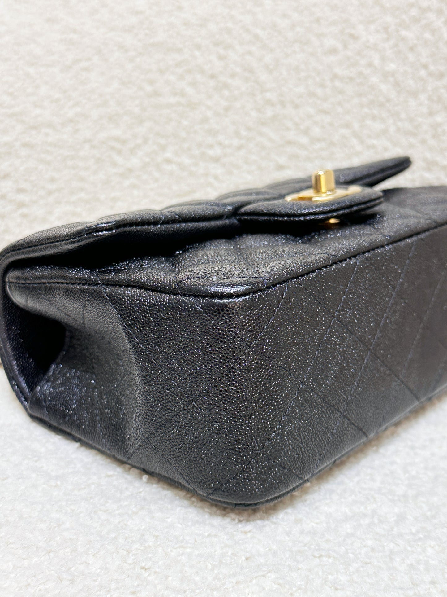 Chanel Mini Rectangular Top Handle Flap Bag Black Caviar GHW 3126 holo card