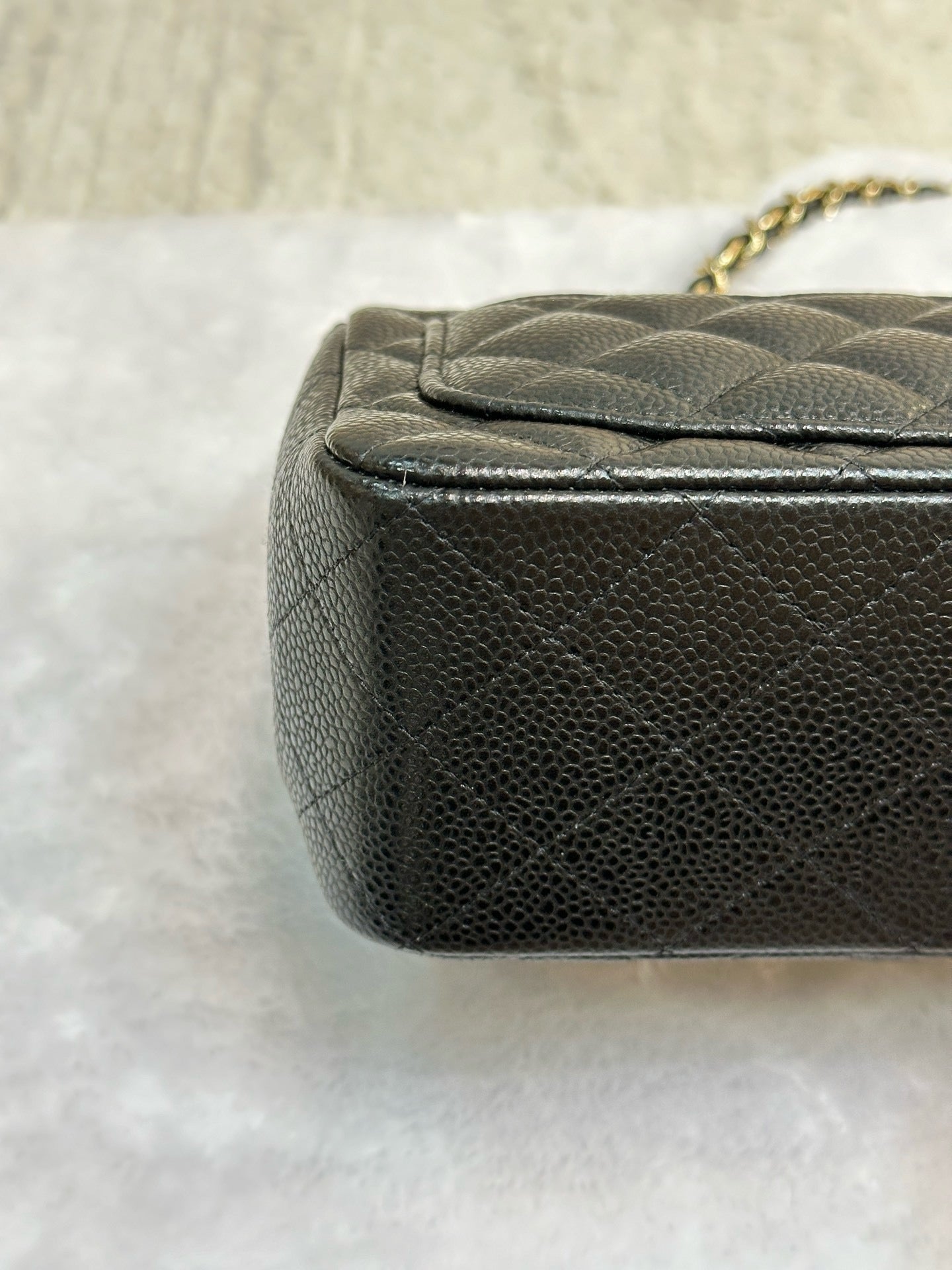 Chanel Mini Square Caviar Flap Bag Black GHW 25 holo card (Chain short than usual)