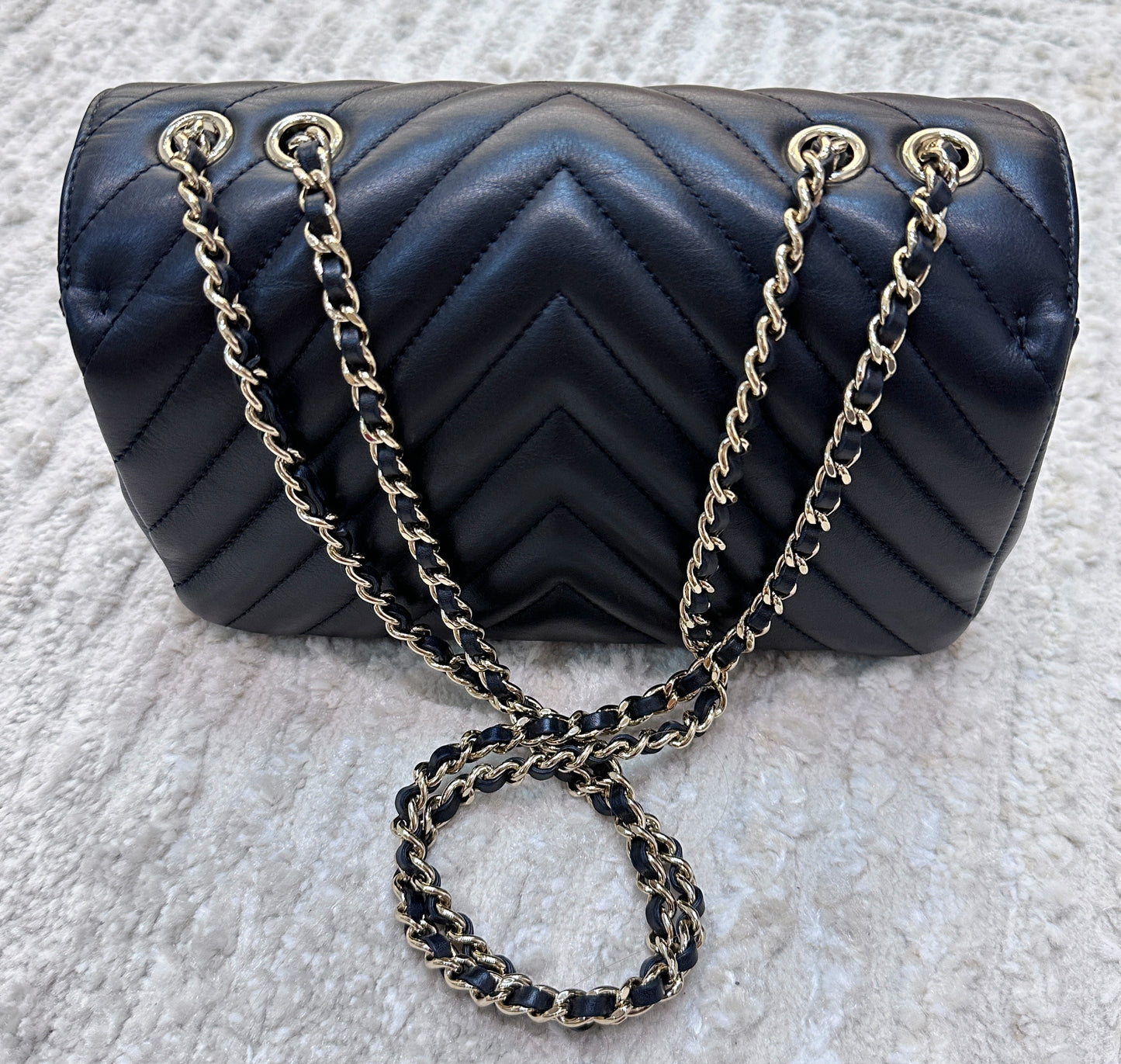CHANEL Calfskin Chevron Quilted Mini Statement Flap Black