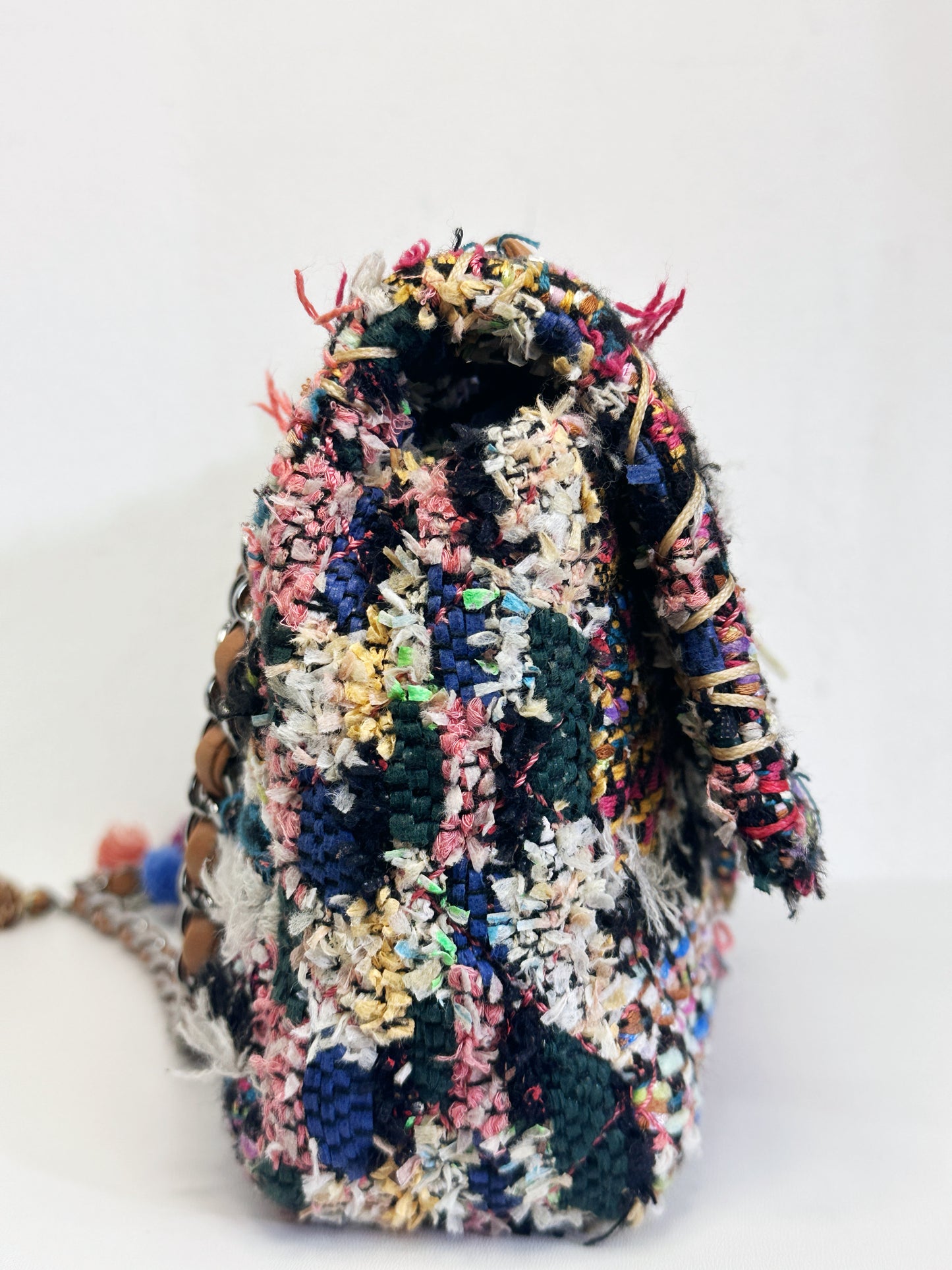 Chanel Pom Pom CC Quilted Tweed Medium Flap Bag