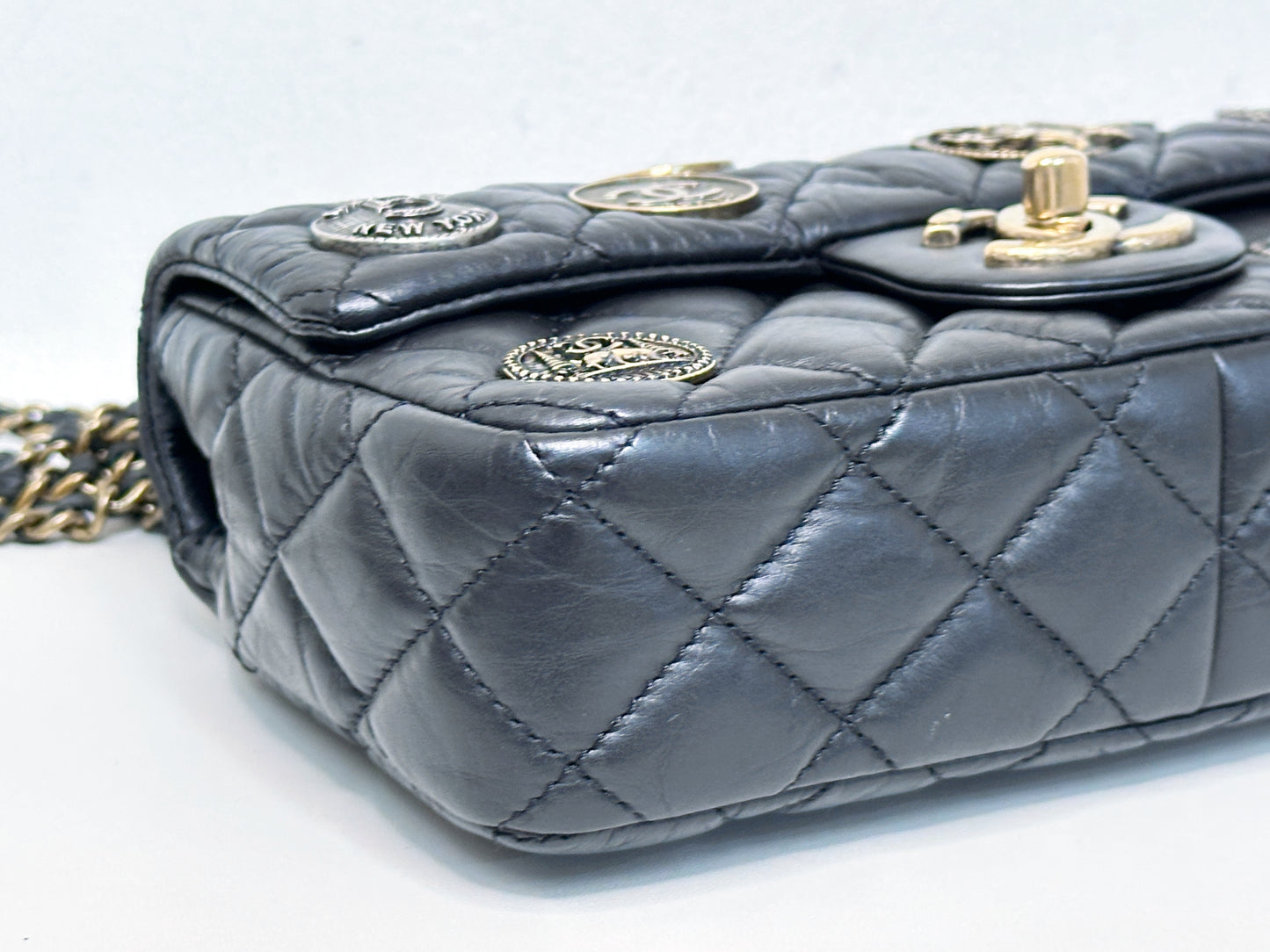 Chanel Mini Limited Edition Aged Calfskin Quilted Medallion Flap Black GHW 2063 holo card