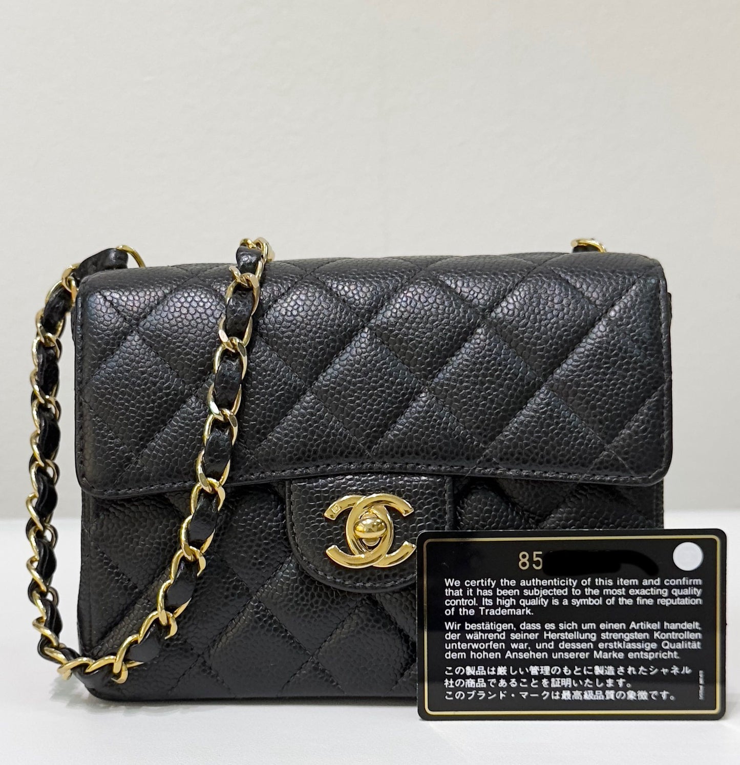 Chanel Mini Square Caviar Classic Flap Chain Shoulder Bag Black GHW(inside corner lightly touched)