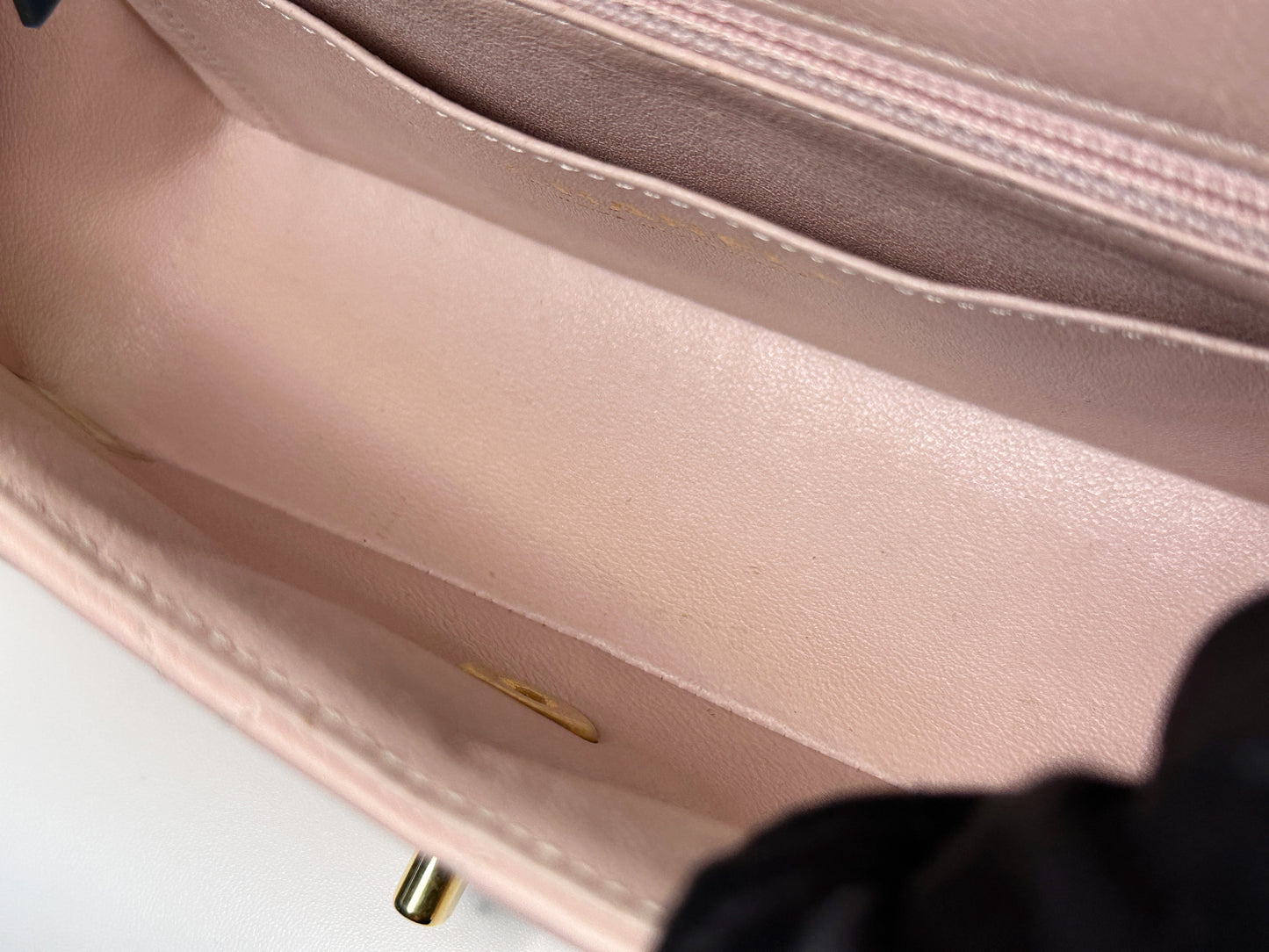 Chanel Classic Mini Rectangular 17C Light Pink Chevron Calfskin with brushed gold hardware 2383 holo card